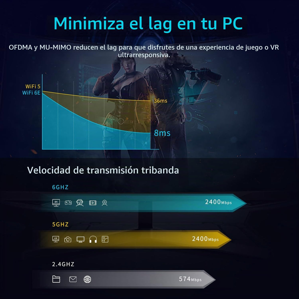 Tarjeta WiFi PanShi Tri-Band 5400Mbps WiFi 6E 6GHz PCIe BT 5.2 AX210 WLAN inalámbrico con MU-MIMO y OFDMA Compatible con Windows 10/11