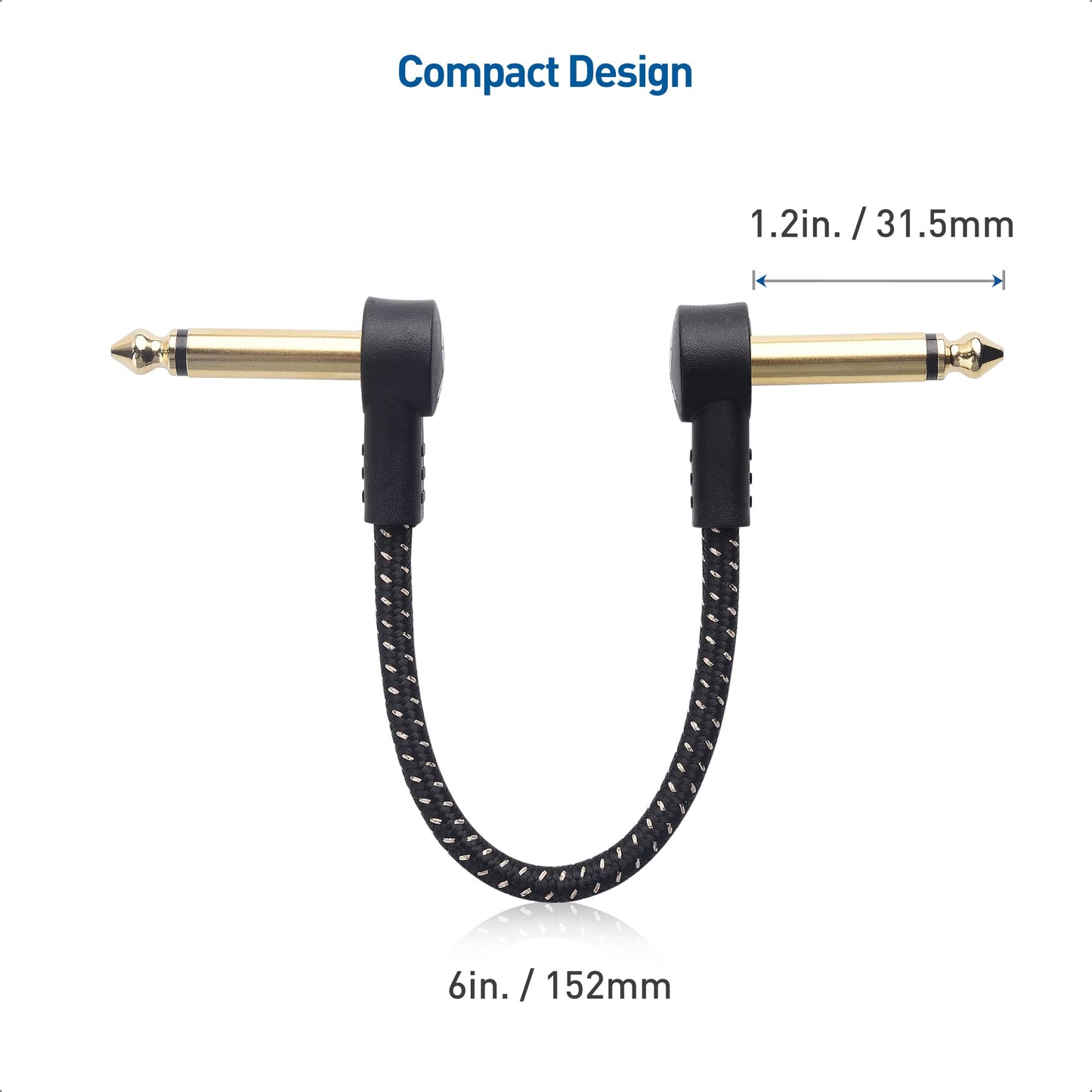 Cable Matters - Cable de conexión trenzado de guitarra de 6 pulgadas (cables de pedal de efecto guitarra) con conectores chapados en oro en negro