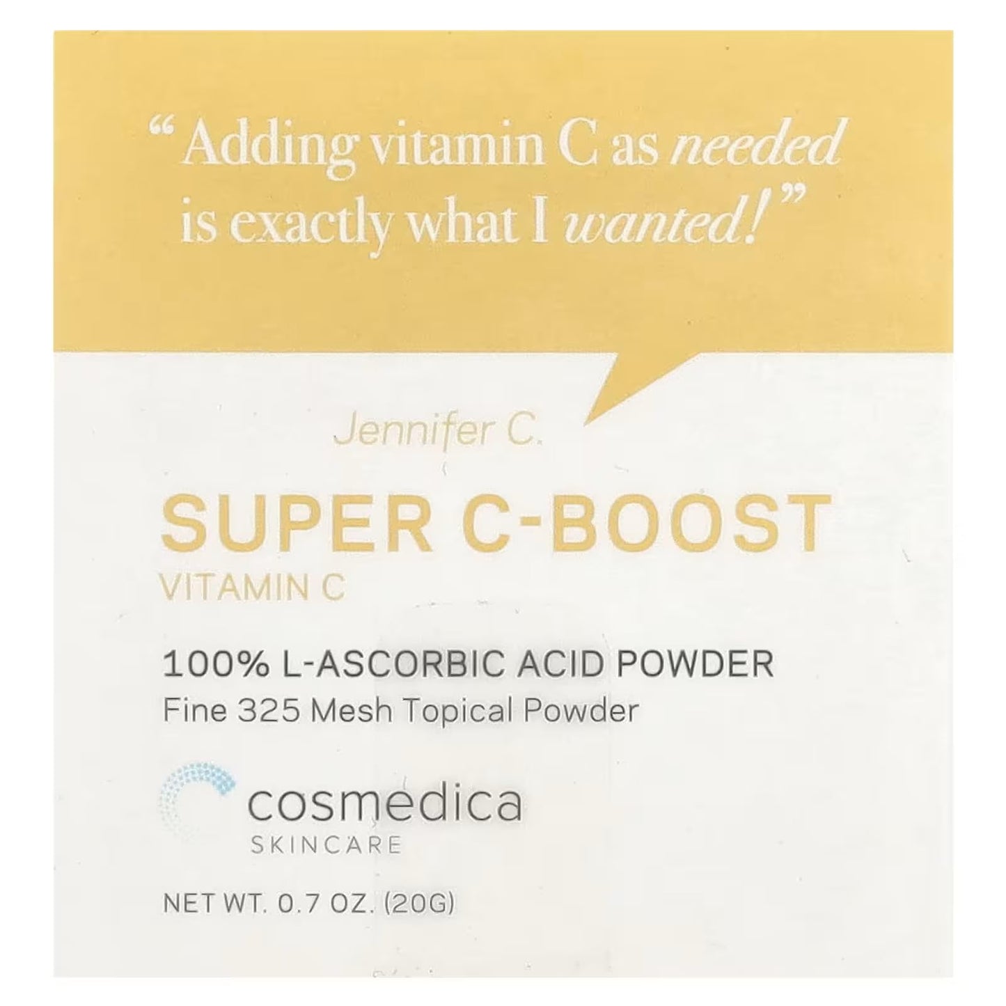 Cosmedica Skincare 100% L-Ascorbic Acid Powder- Vitamin C for Face, Custom Boost for Facial Serums, Hyaluronic Acid Serum, Moisturizer, Night Cream and Facial Toner 0.7 oz