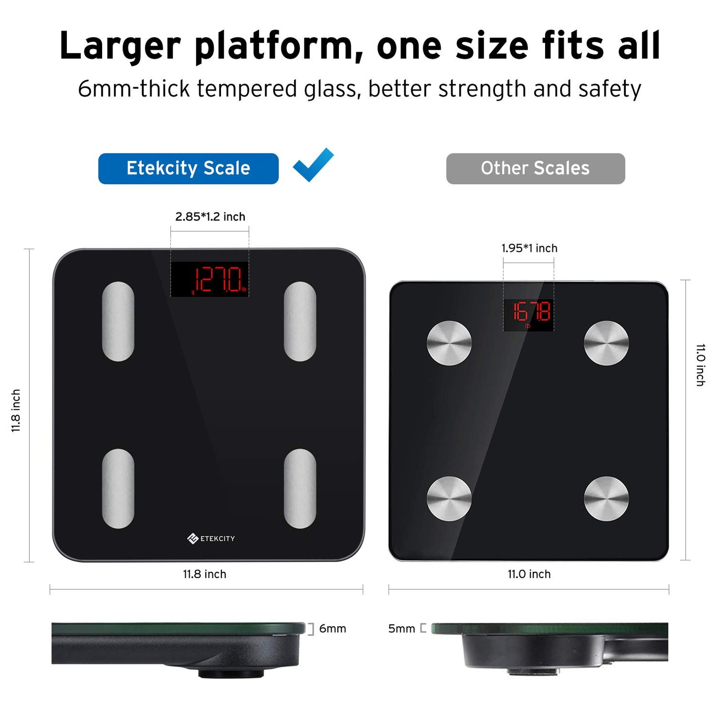Etekcity, báscula de peso digital con Bluetooth, Apple Health y Google Fit, 400 libras, aprobado por la FDA