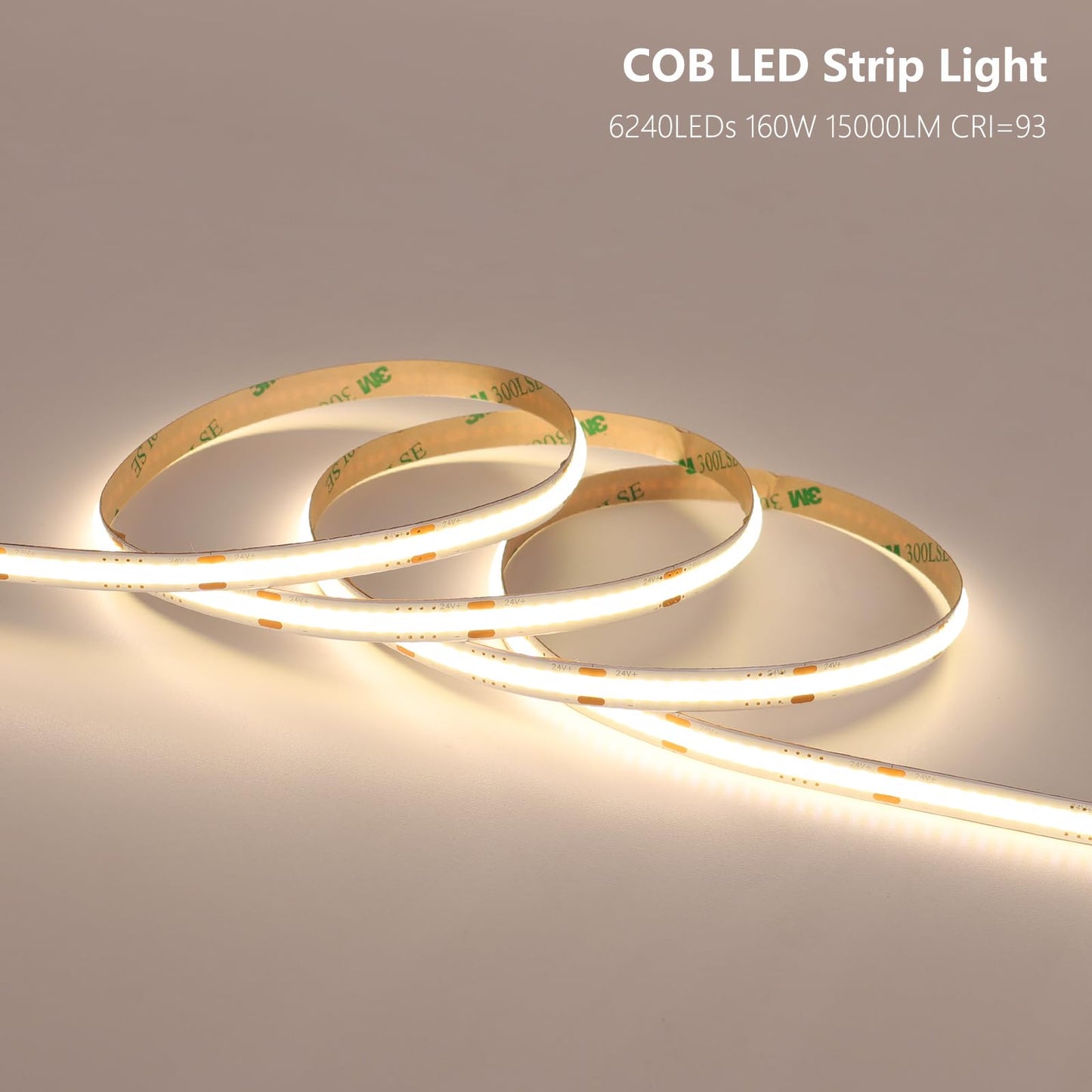 BENLUN Tira LED COB 24V 20 Metros (10 Metros x 2), 4000K Blanco Natural Luces LED de Interior, 11W/M CRI 93 Luz de LED Adhesiva con Transformador para Habitacion, Techo, Cocina, Gaming