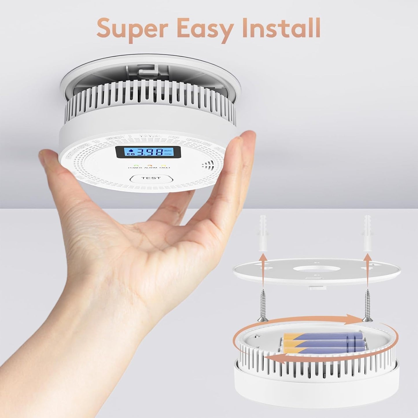Detector de Humo y Monóxido ZUMECA Gris con Alarma Fotoeléctrica para Hogar, Hotel, Escuela