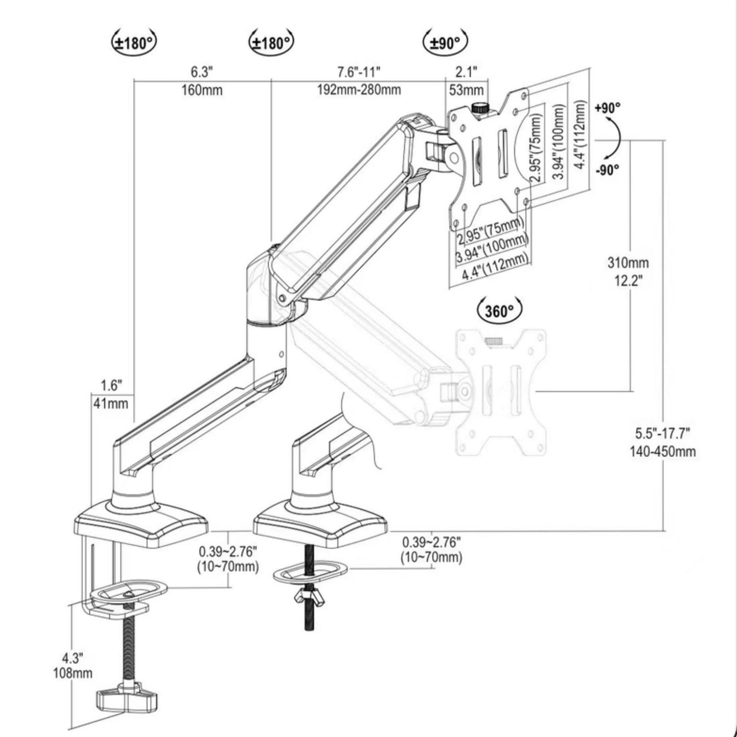 GILLAS Soporte para Monitor de hasta 32” Pulgadas, Brazo para Pantallas, Soporte Monitor Escritorio Inclinación Giratorio Rotar con Ajuste de Altura, Compatibilidad Universal