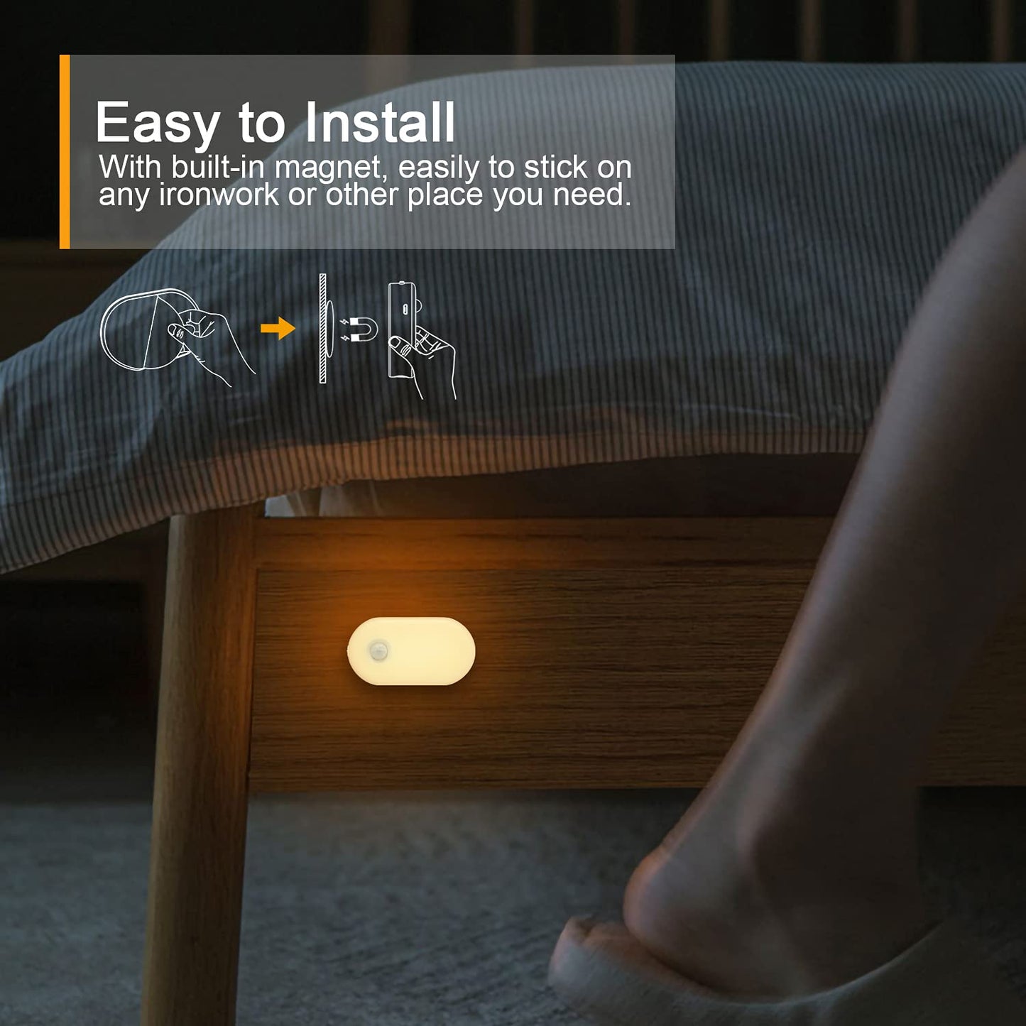 Lyridz - Luz nocturna recargable con sensor de movimiento, mini luz LED blanca cálida para clóset, brillo ajustable para baño, recámara, cocina, clóset, escaleras, pasillo, paquete de 2