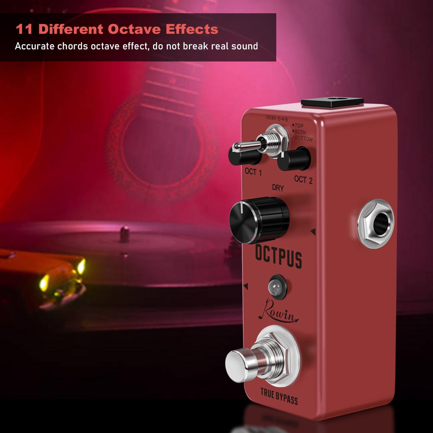 Rowin - Pedal de efectos de guitarra de octava polifónico mini digital con true bypass y 11 modos diferentes de octava LEF-3806