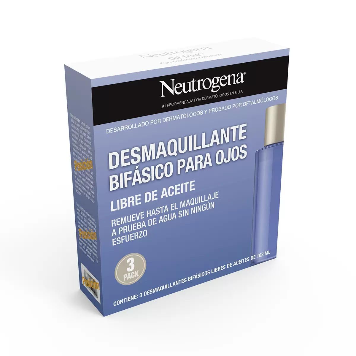 Neutrogena Limpiador de maquillaje de ojos sin aceite, 5.5 onzas líquidas (paquete de 3)