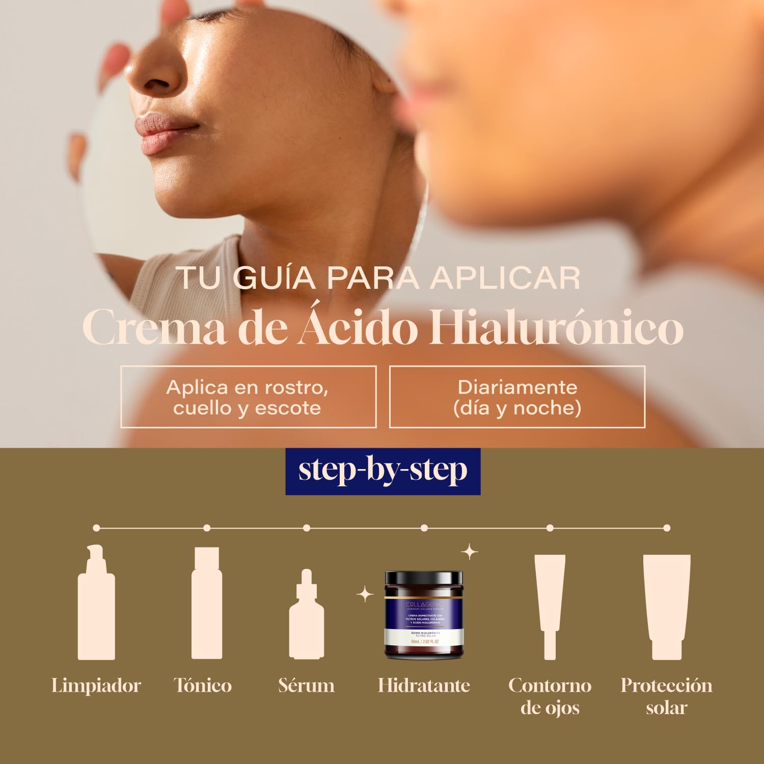 OLLAGENIC Crema Hidratante 2 en 1 | Ácido Hialurónico y Colágeno