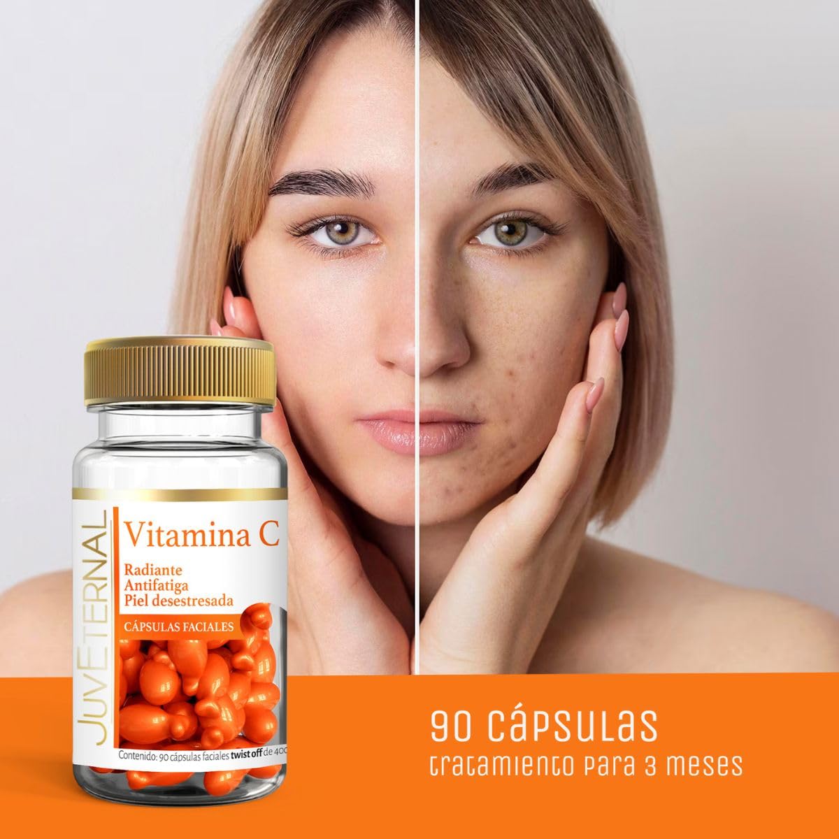 JUVETERNAL Cápsulas Faciales de Vitamina C 90 cápsulas Twist-Off Ilumina, Hidrata y Protege tu Piel