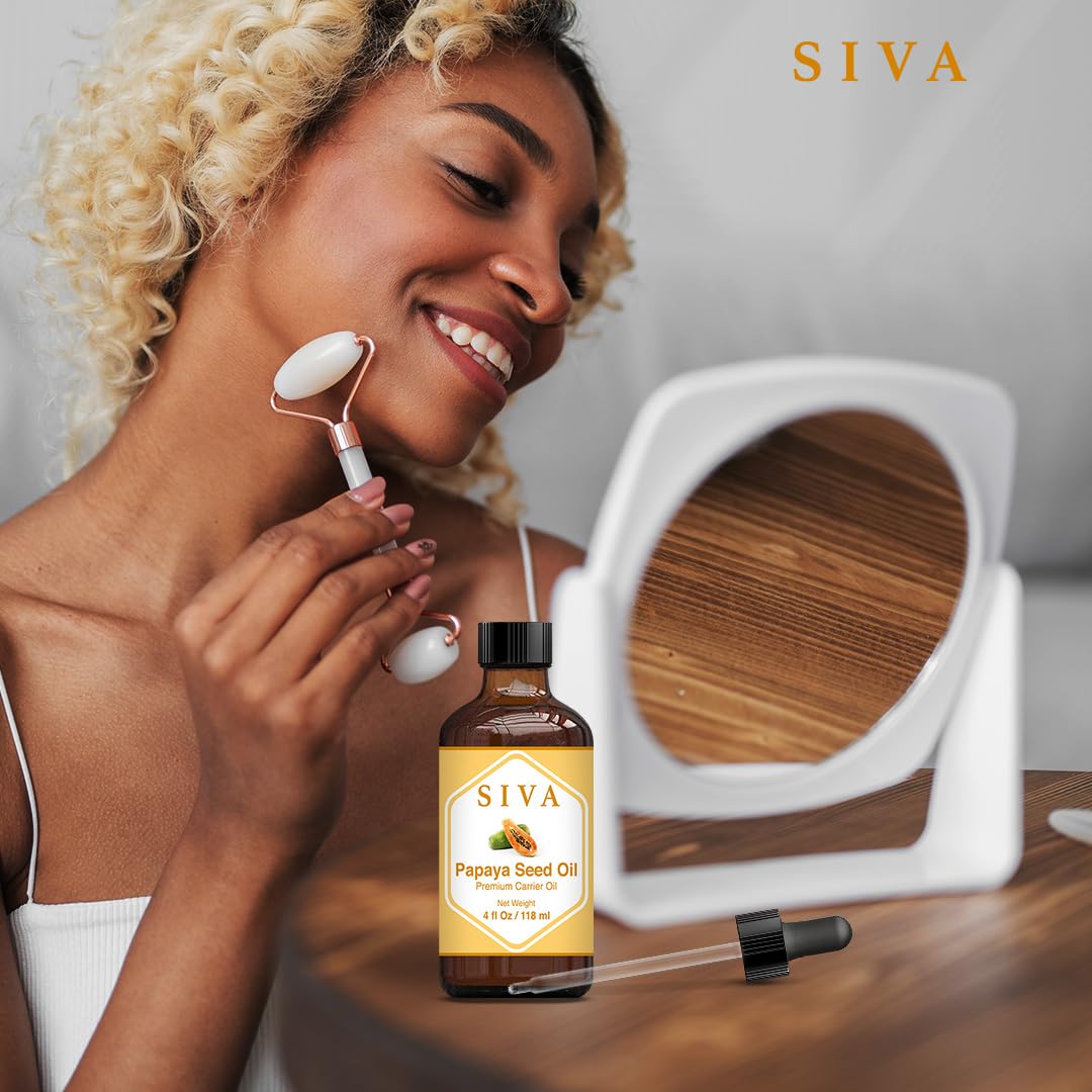 SIVA ORGANICS- Aceite de semilla de papaya SIVA 4 oz (118 ml) Aceite portador prensado en frío de primera calidad con gotero para el rostro y el cuidado de la piel.