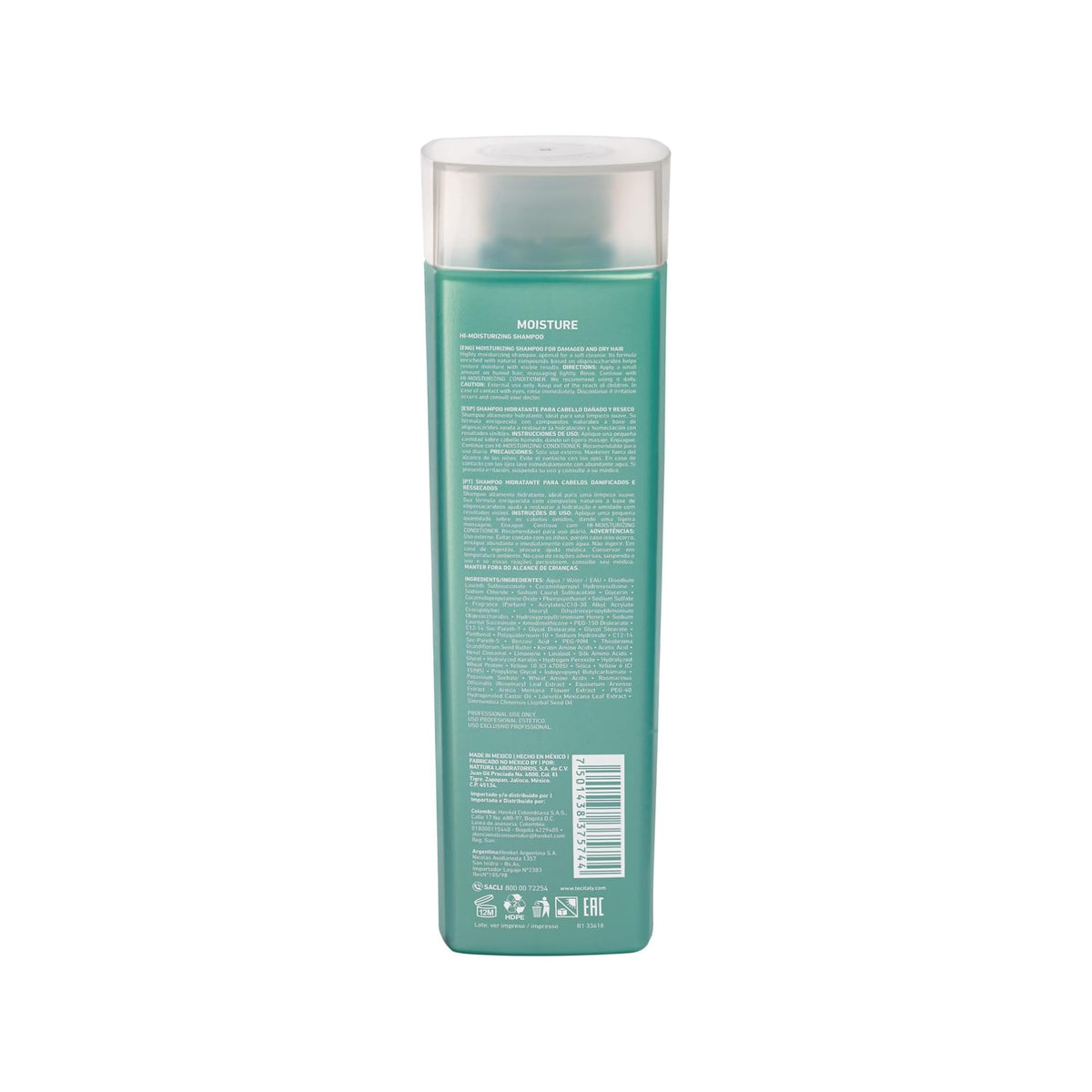 TEC ITALY Hi Moisturizing Shampoo Hidratante 300 ml | Limpieza Suave para Cabello Dañado y Reseco | Aporta Brillo y Máxima Suavidad | Libre de Sulfatos, Uso Diario Profesional