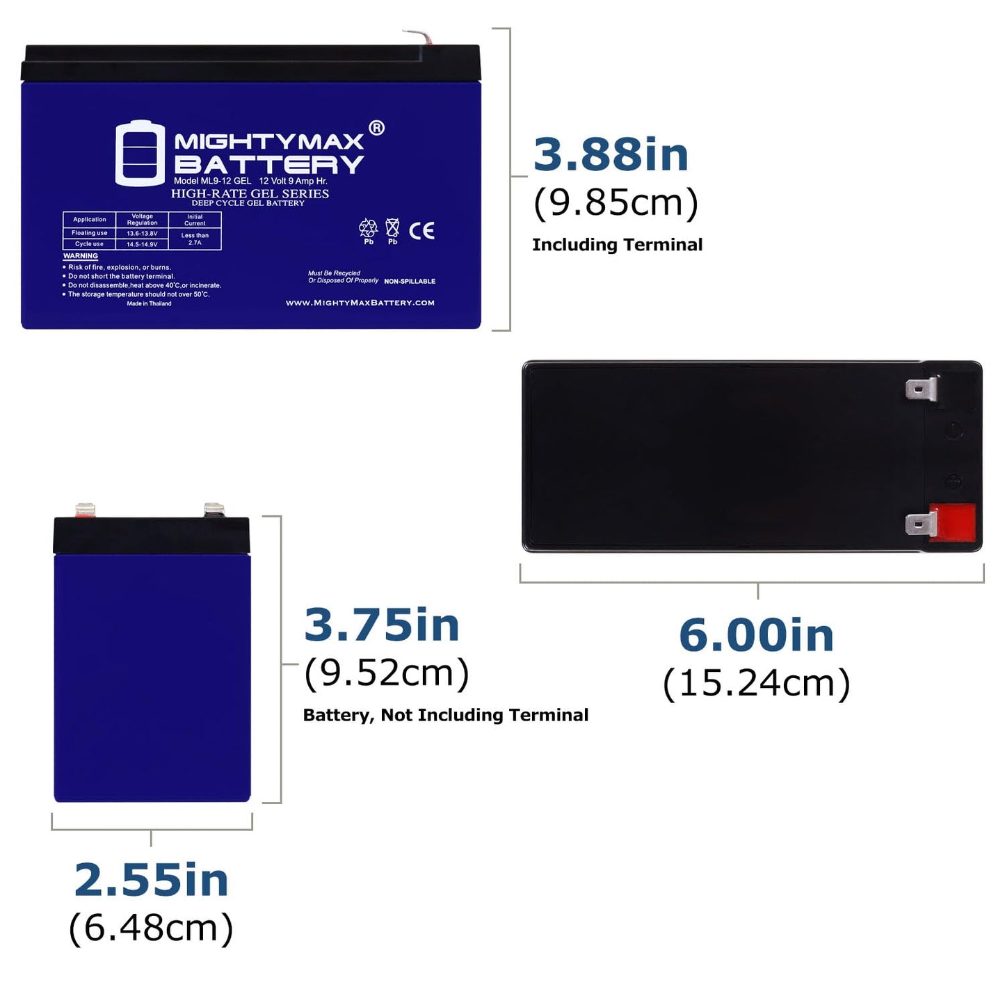 Batería Recargable Tipo Gel Mighty Max Battery ML9-12GEL 12 Voltios 9 AH Terminal F2 SLA AGM
