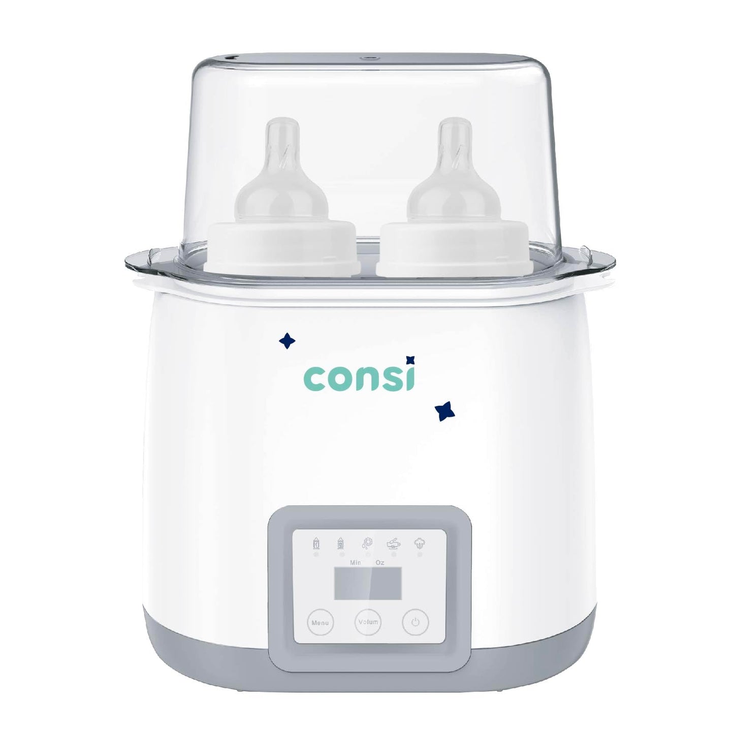 Consi Calentador y Esterilizador para 2 Biberones 5 en 1, Calentamiento Rápido, con Temporizador, Libre de BPA, calentador biberones, calentador de mamilas, biberones, calentador de leche | CMD01