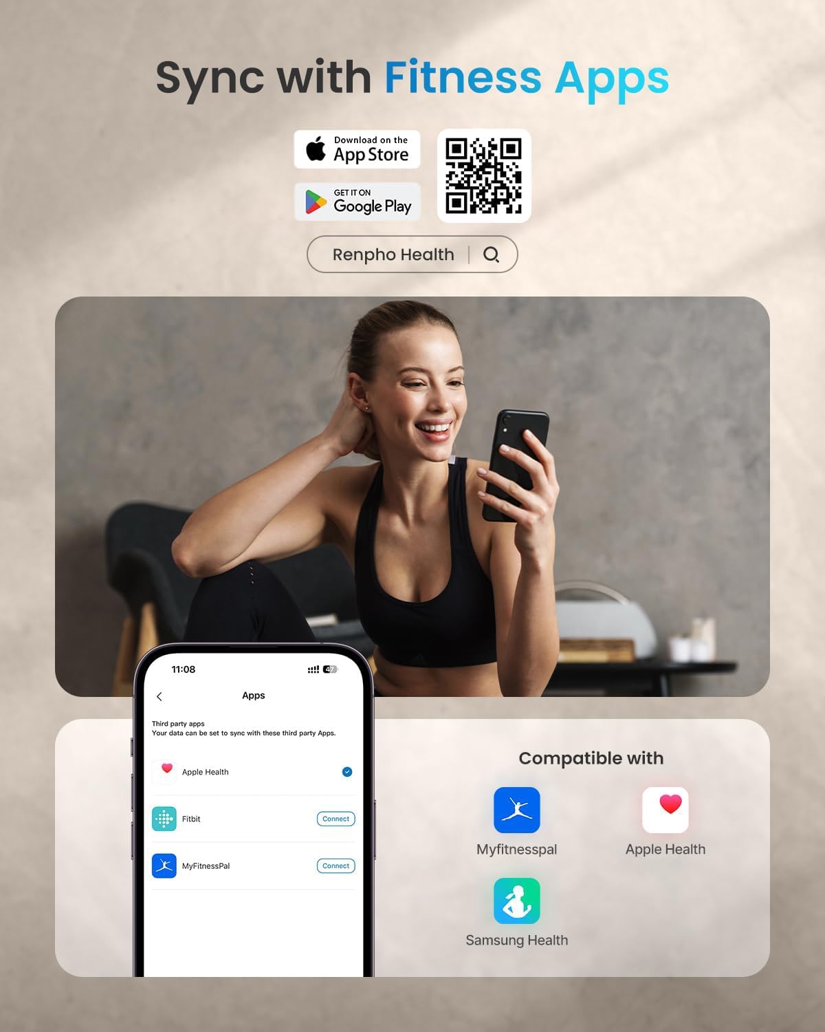 Báscula RENPHO para peso corporal, báscula digital Elis 1 con grasa corporal y peso de agua, dispositivo inteligente de medición de grasa corporal Bluetooth, 396 libras