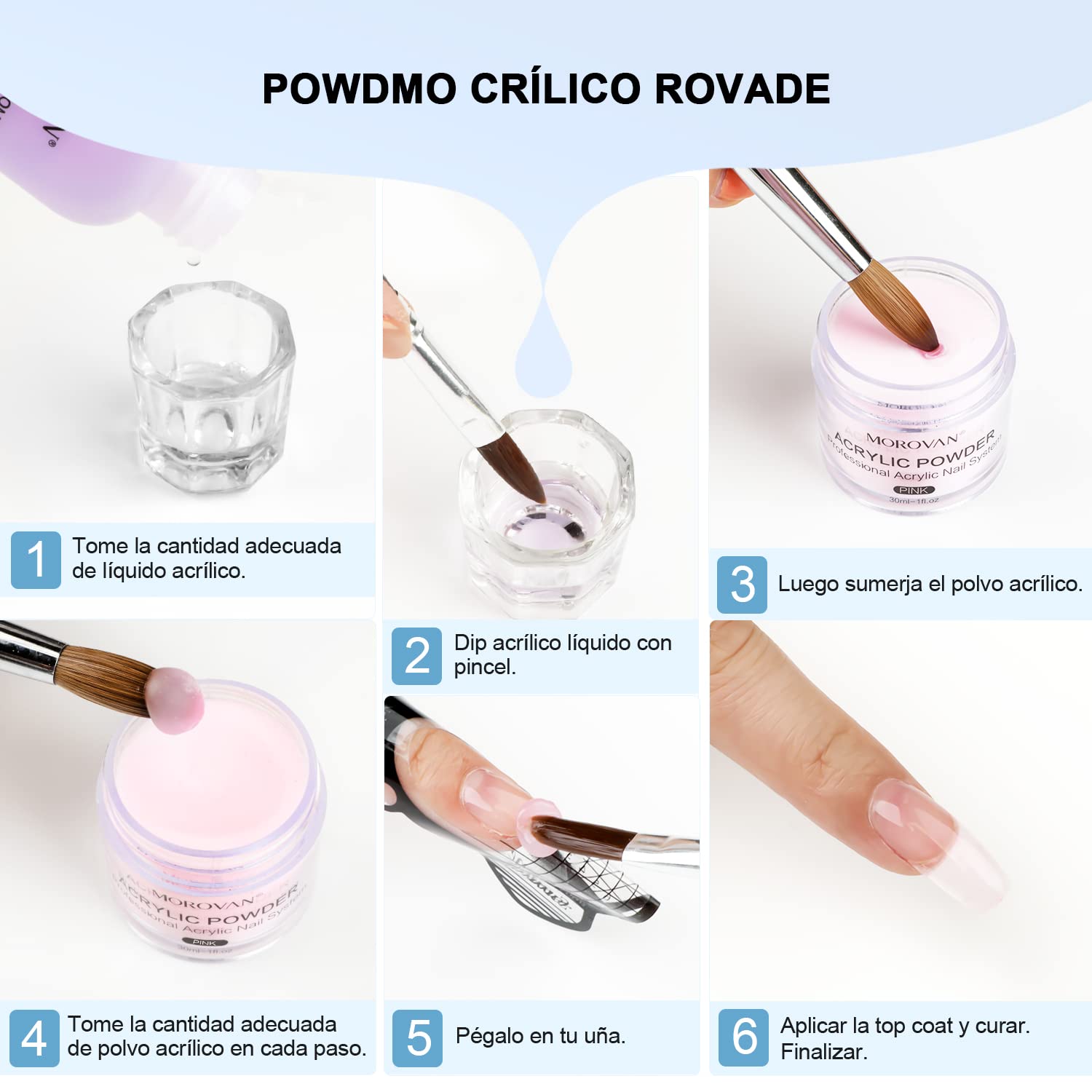 Morovan Polvo Acrílico para Uñas Kit (3 Colores) - Ideal para Principiantes