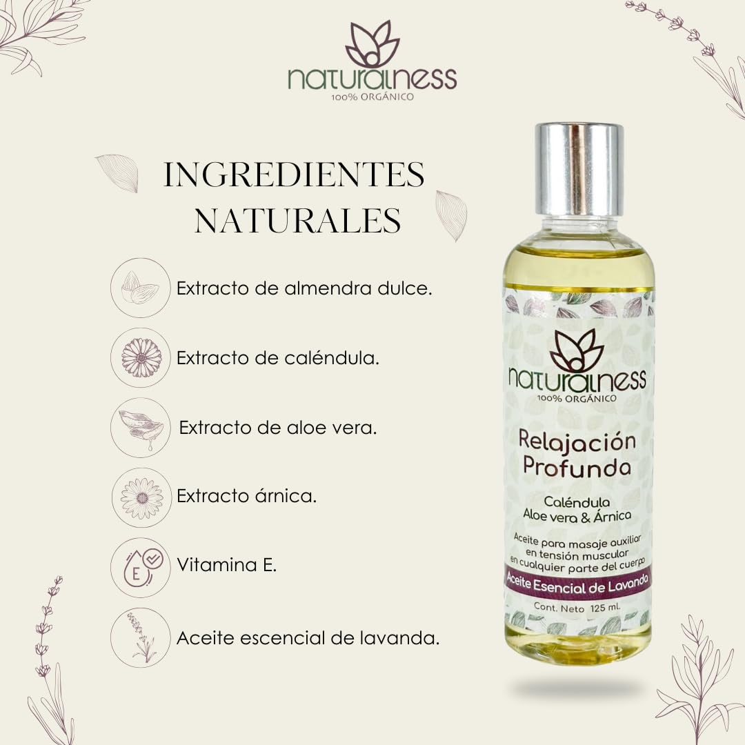 Aceite para Masaje Naturalness Relajación Profunda 125 ml a Base de Extractos Herbales y Aceites Esenciales Naturales