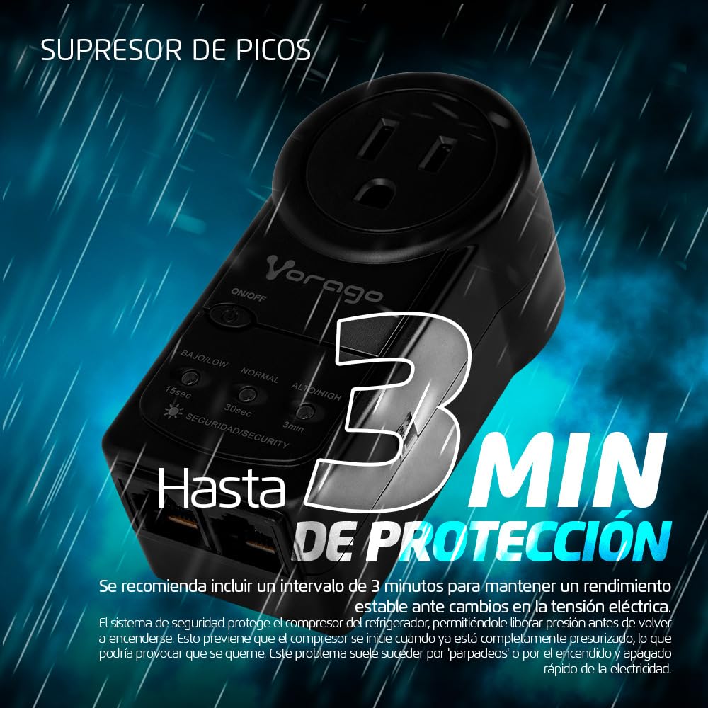 Protector de Voltaje Vorago AVR-300 Gris con Supresor de Picos 900 Joules para PC y Electrodomésticos