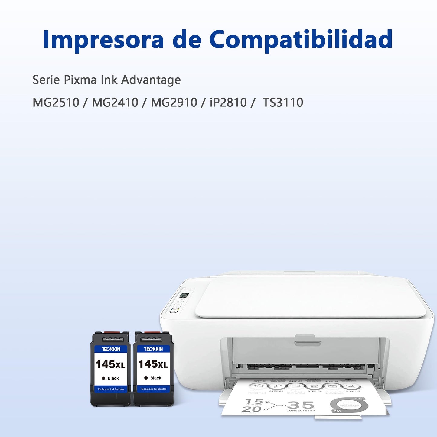 Cartucho de Tinta TECKKIN Negro Compatible con Canon 145 145XL PG-145XL Impresora