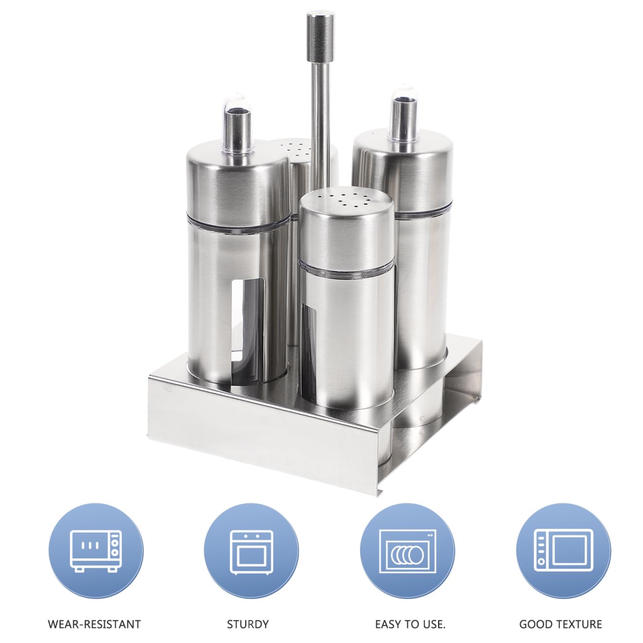 Botellas De Condimentos De Acero Inoxidable Con Soporte Base Contenedores Para Sal Pimienta Vinagre Y Salsas Diseño Transparente Y Removible Para Cocina Y Almacenamiento De Especias