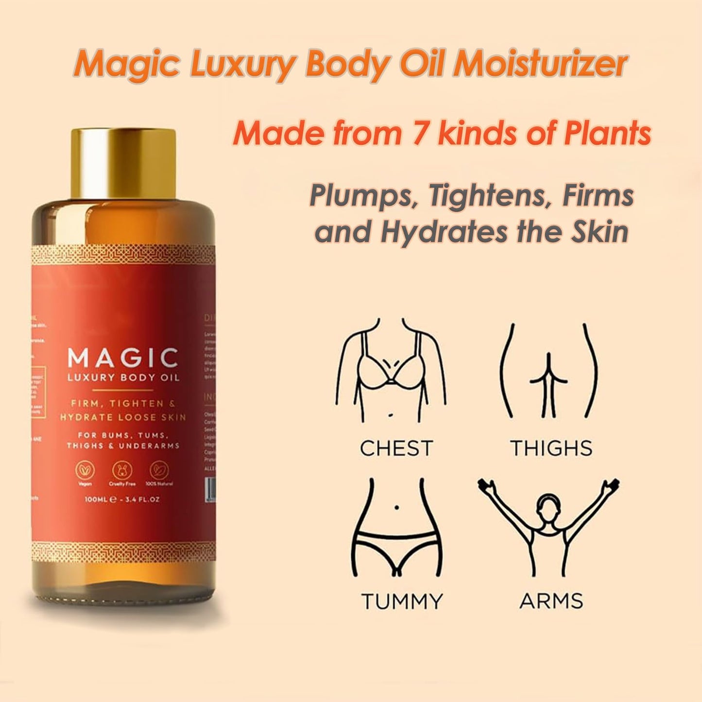 Besque Magic Body Oil - 100ml, Besque Firming Oil, Besque Magic Luxury Body Oil Moisturizer, Multi-Purpose Body Oil for Arms, Chest, Thighs and Tums (2)