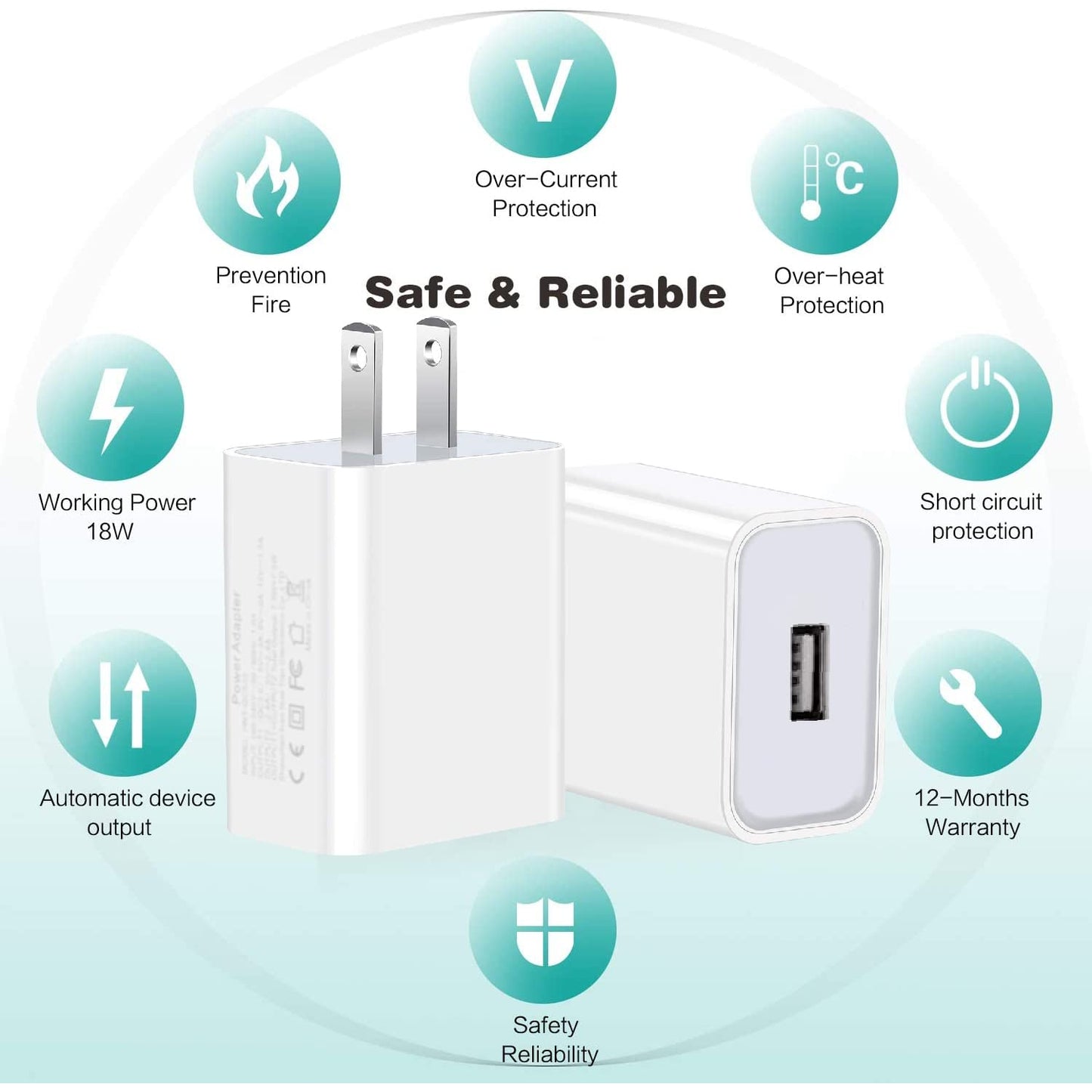 MCSWKEY Cargador USB, 2Pack Cargador de Celular USB Adaptador 5V 2A Enchufe de Pared, Cargador de Pared con 1 Puerto USB para iPhone XS/XR/XS MAX, Samsung, Google, HTC, LG, Tablet, Otros Dispositivos