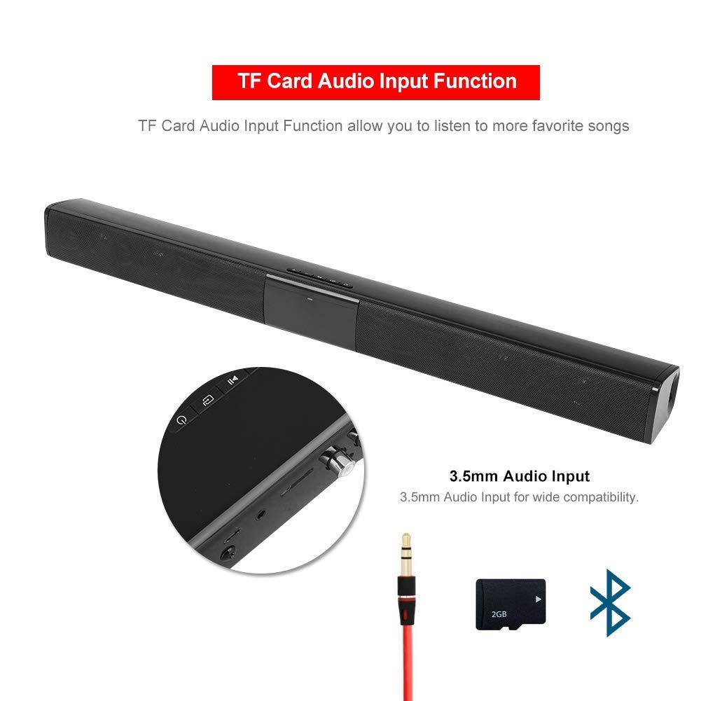 Ciglow Barra de Sonido de TV, Barra de Sonido Bluetooth Soporte de Altavoz inalámbrico Recargable Tarjeta TF Radio FM Altavoz inalámbrico de Sonido Envolvente para Cine en casa con Sonido Grave