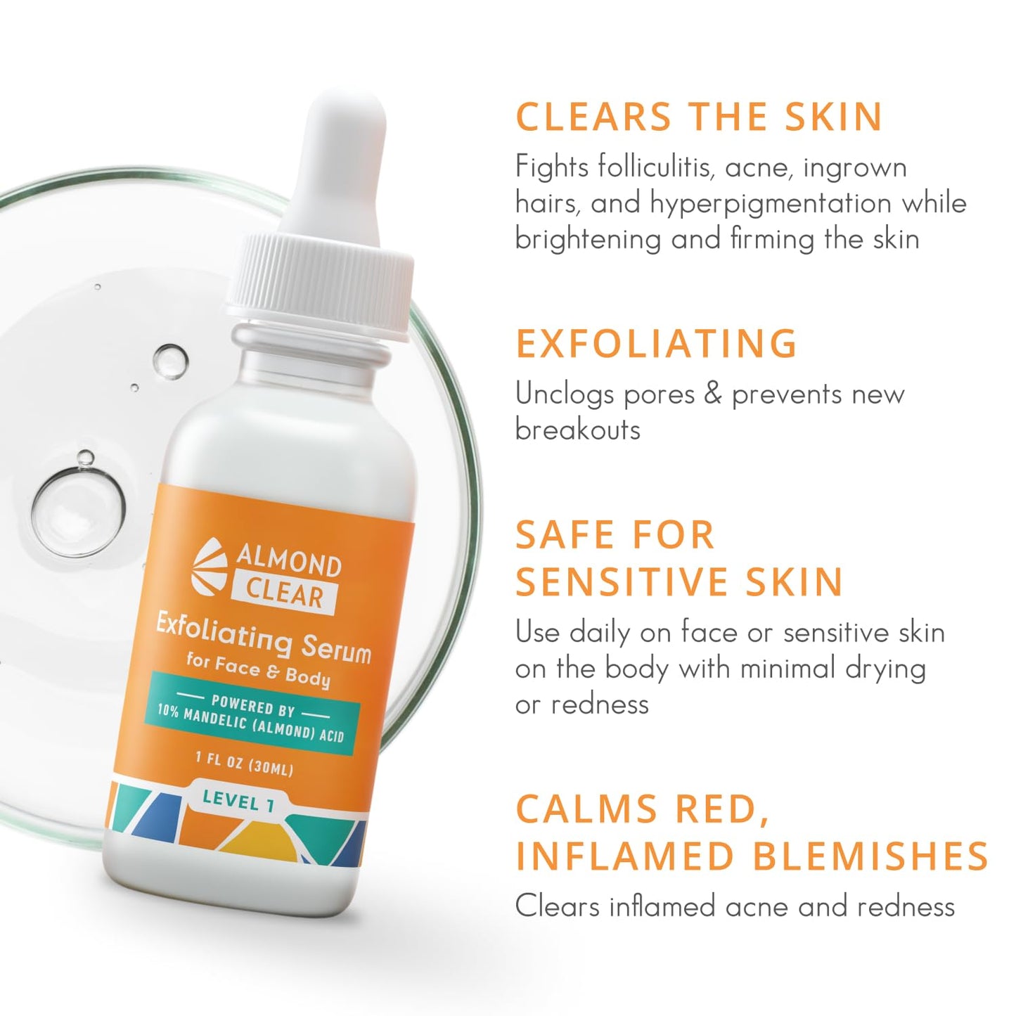 NEW! Body Clearing Serum - for body acne, folliculitis, ingrown hairs, dark spots - butt, chest, back, thighs, shoulders - mandelic acid - naturally antibacterial/antifungal | by AlmondClear