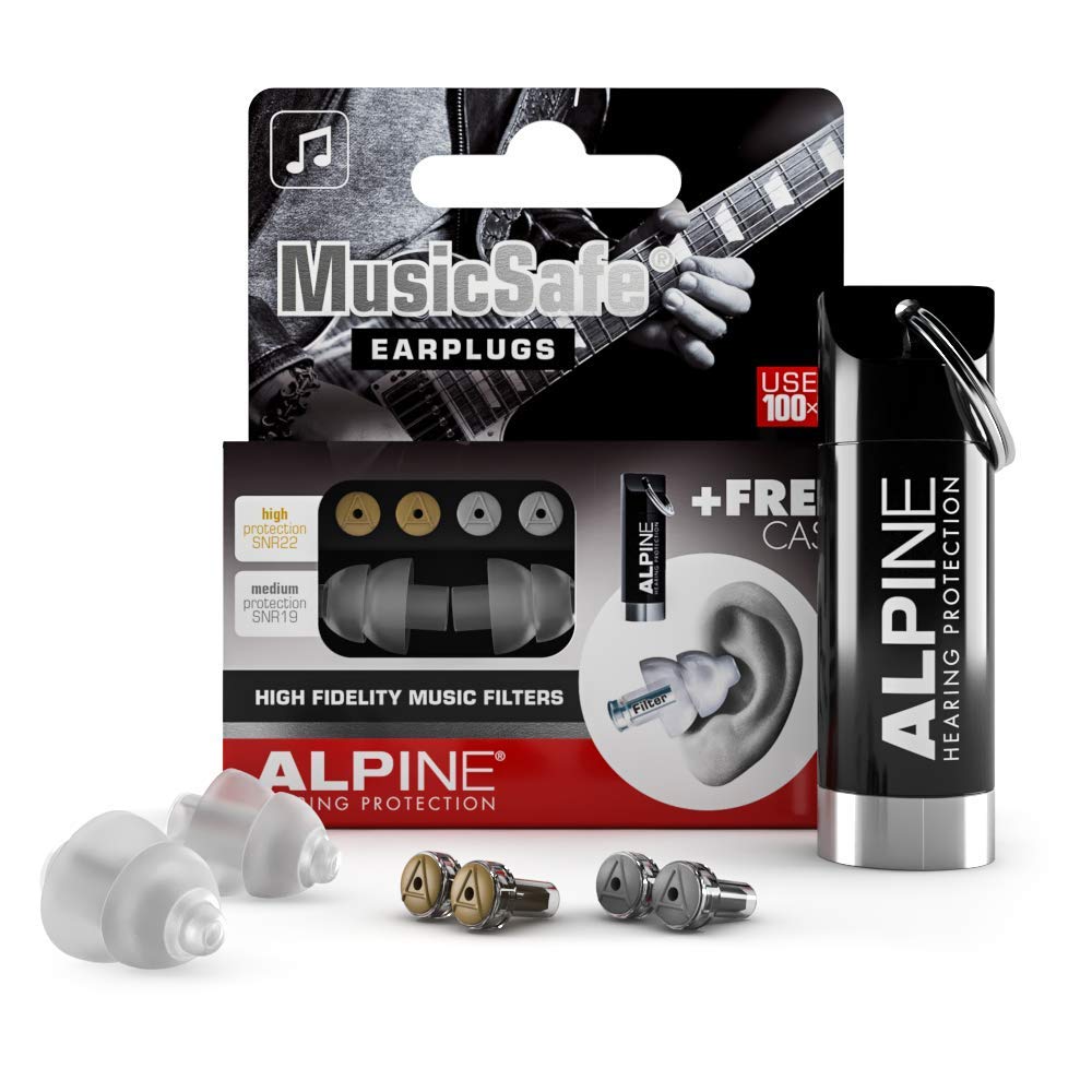 Alpine MusicSafe Tapones para los oídos para músicos - Mejora tu experiencia musical con dos filtros intercambiables - Protección auditiva Hipoalergénico - Tapones reutilizables - Transparente