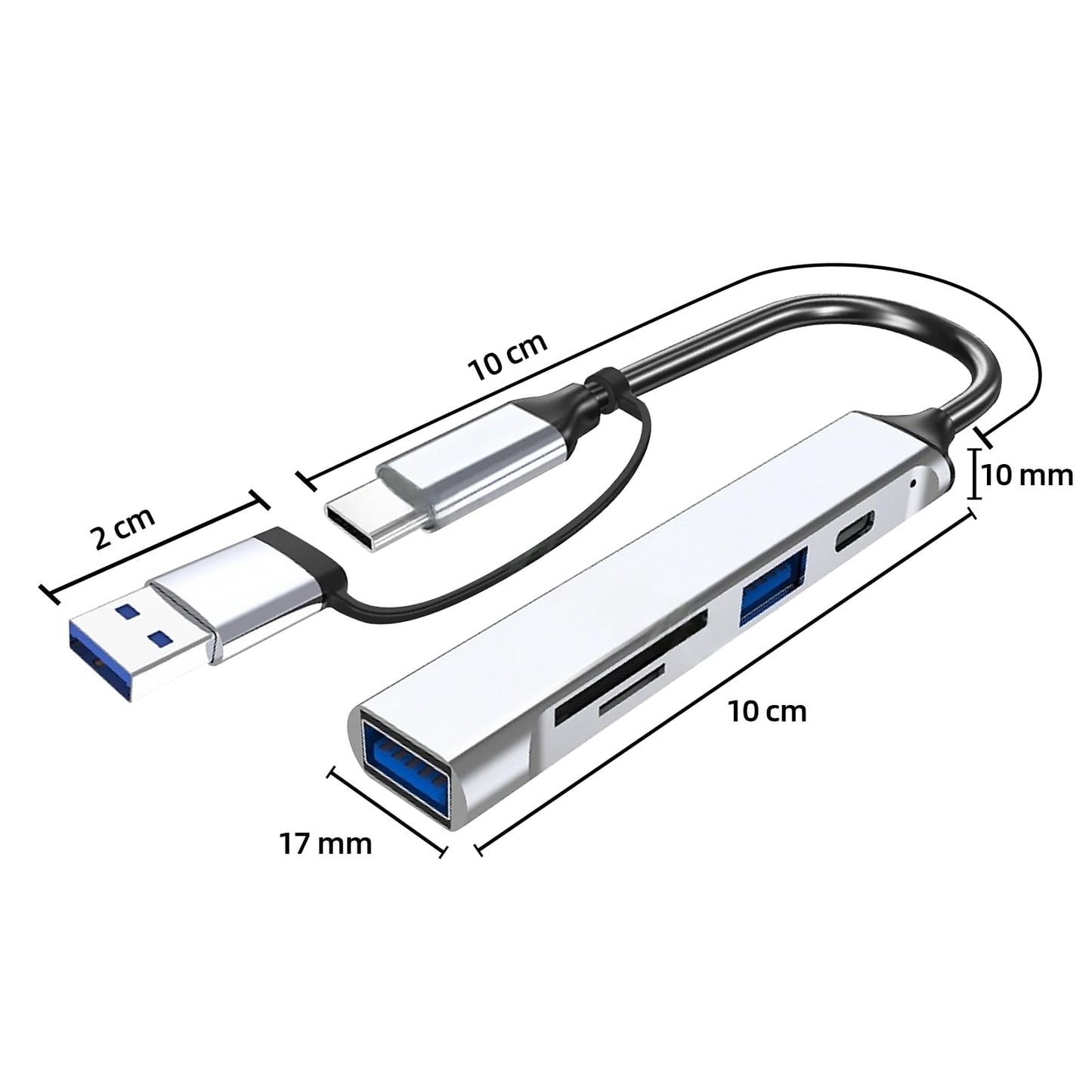 JUGLUTE USB C Hub, 5 en 1 Adaptador USB C Multipuerto Aluminio a Tarjetas SD/MicroSD, USB 3.0 y 2.0, PD Carga Compatible Hub USB con MacBook M1 M2 Pro Air iPad iPhone 16 Galaxy S24