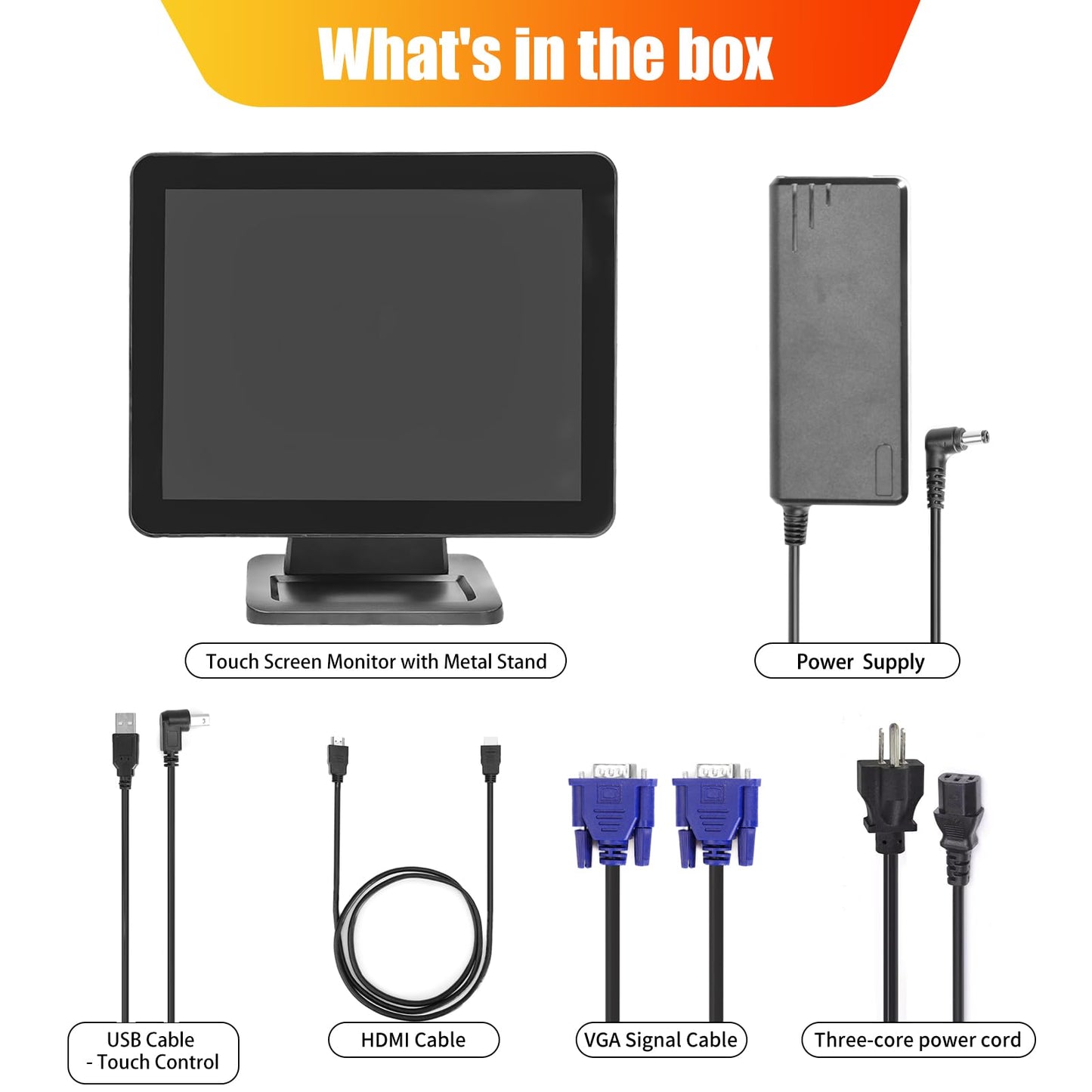 ANGEL POS - Monitor multitáctil capacitivo LED retroiluminado de 15 pulgadas 4:3, visualización táctil de diseño plano sin costuras con soporte de metal POS, para oficina, punto de venta, restaurante,
