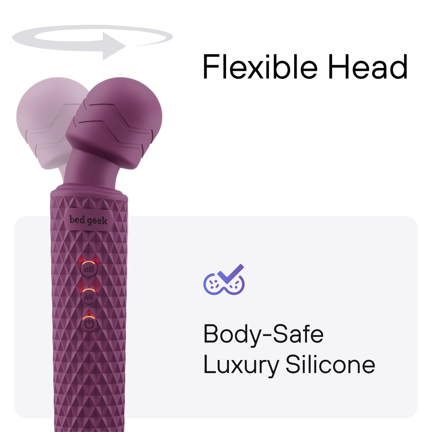 bed geek Wand Masajeador Corporal Personal Inalámbrico de Mano con Función de Memoria, Resistente al Agua, Recargable por USB, 20 Patrones de Vibración, 8 Velocidades, Silicona Suave para la Piel