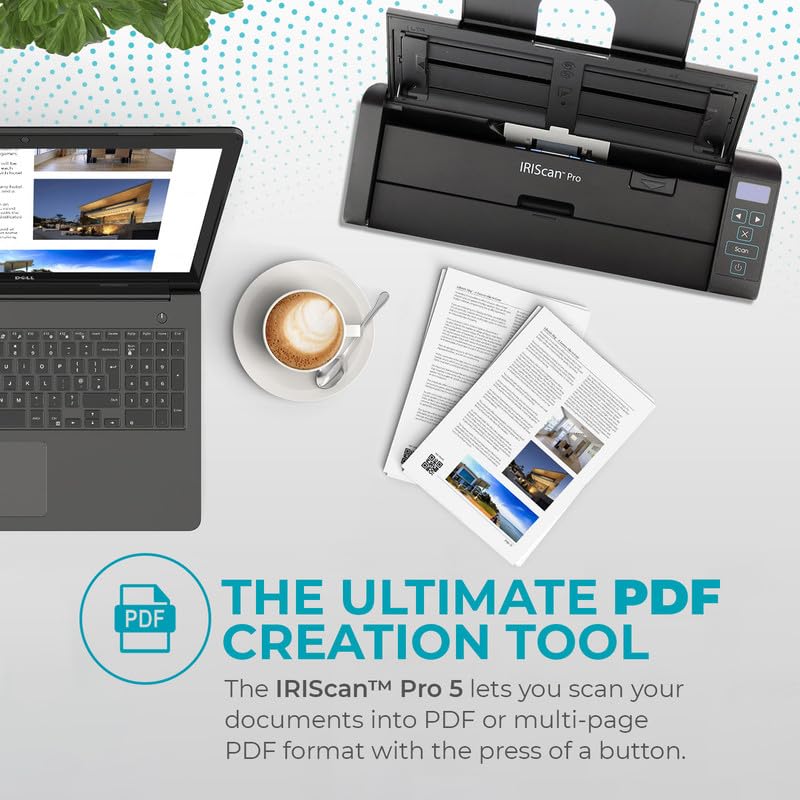 IRIScan Pro Document Scanner Duplex-v5PRO 20PPM/40IPM: Escáner de Computadora y Recibos, ADF 20, Editor de PDF Gratuito, Escanear a Word, XLS, Tarjetas de Autobús