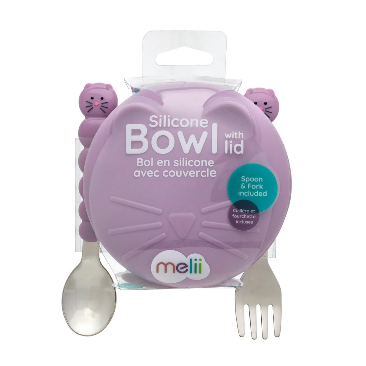melii Cuenco de silicona con tapa y utensilios de acero inoxidable – Almacenamiento de alimentos a prueba de fugas y sin BPA para bebés, niños pequeños y n Utensilios para gatos