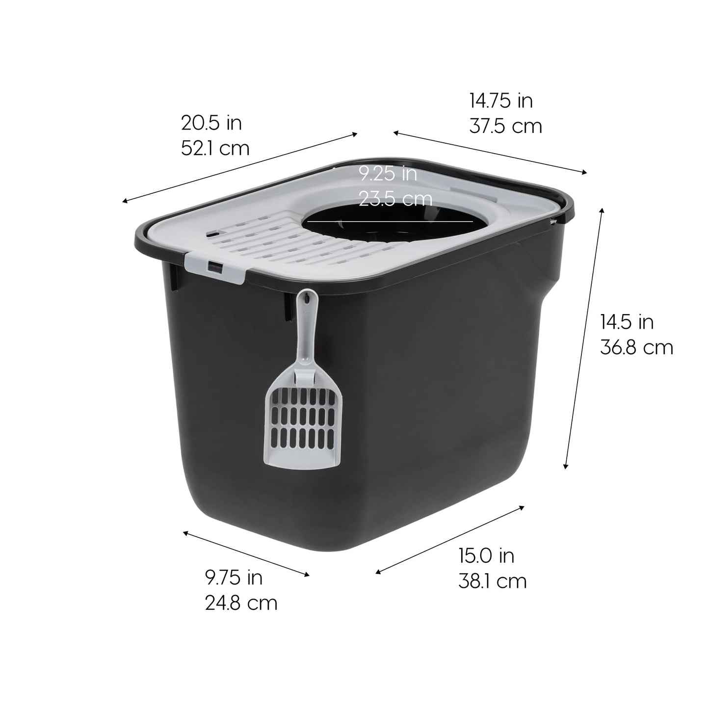 IRIS USA Caja de Arena para Gatos Rectangular de Entrada Superior con Paleta, Grande, Caja de Arena para Gatitos, Blanco/Gris