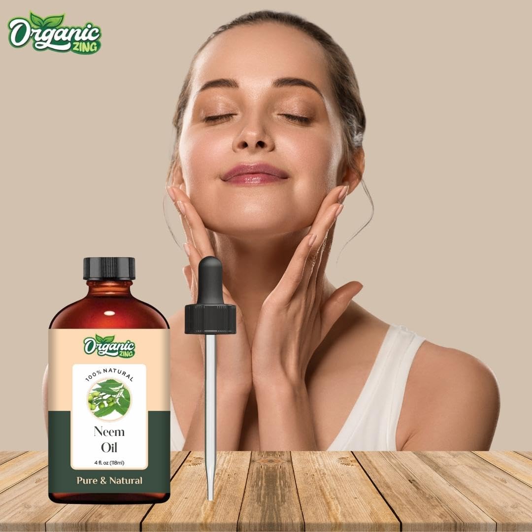 Organic Zing Neem (Azadirachta Indica) Oil | Pure & Natural Carrier Oil for Skin Care & Hair Care - 118ml/3.99fl oz