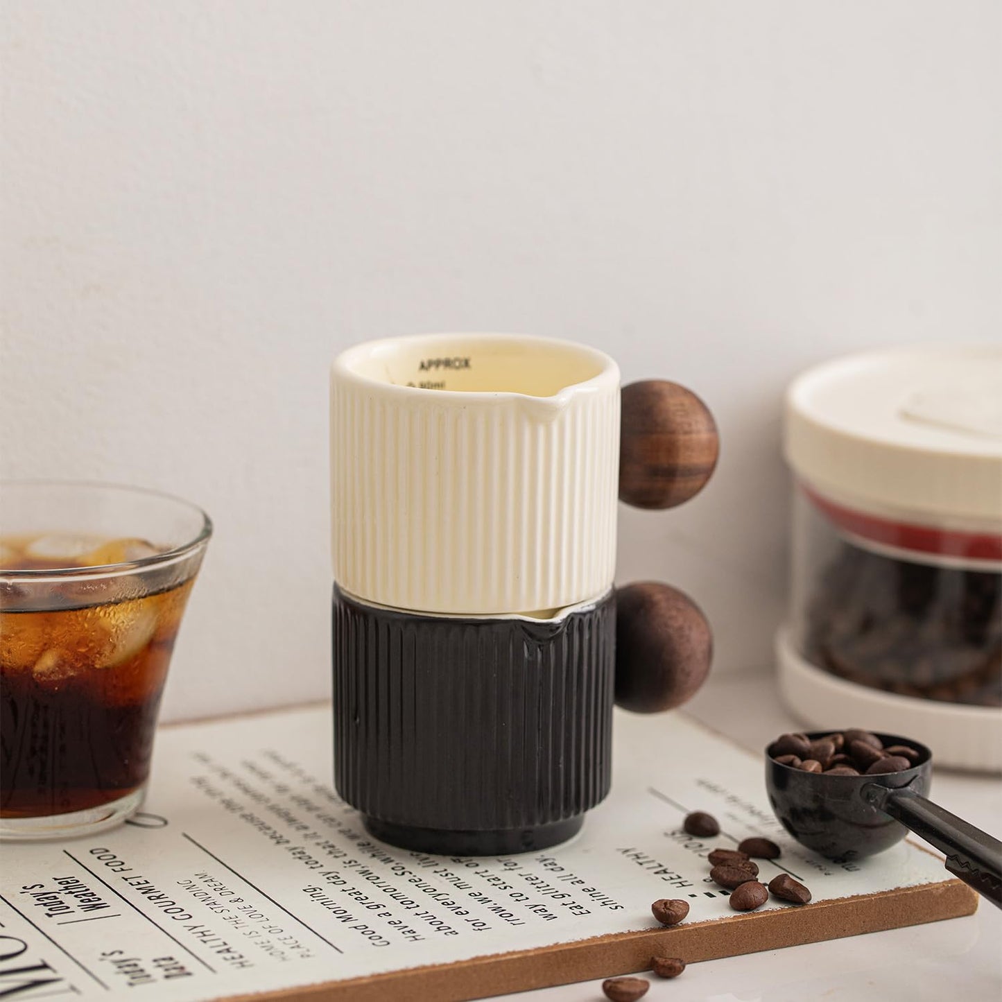 Tazas de Café Espresso de Cerámica KEMORELA Blanca con Boquillas y Asas 90 ml