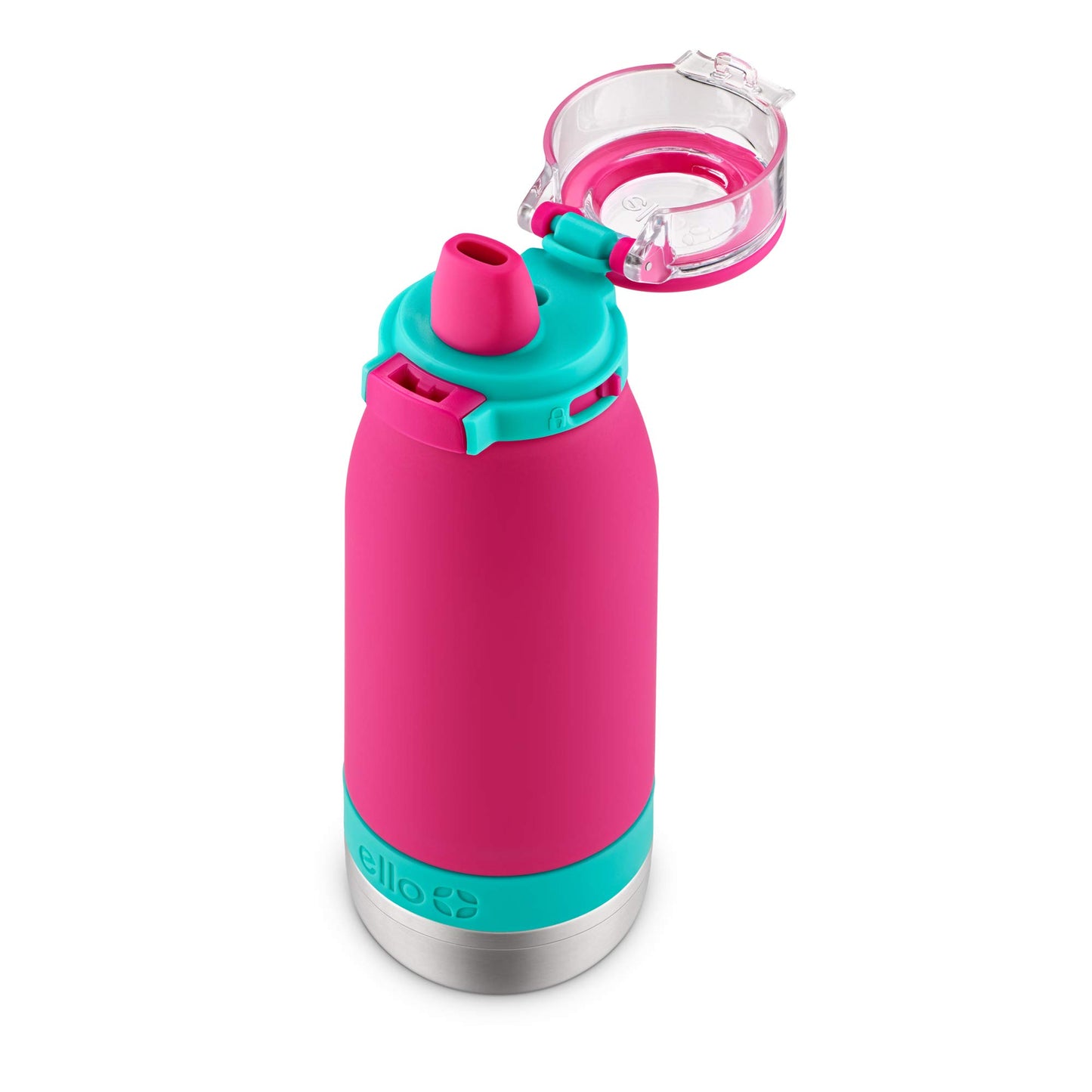 Ello Emma Botella de agua de acero inoxidable aislada al aspiradora con popote, 14 onzas, rosa tropical