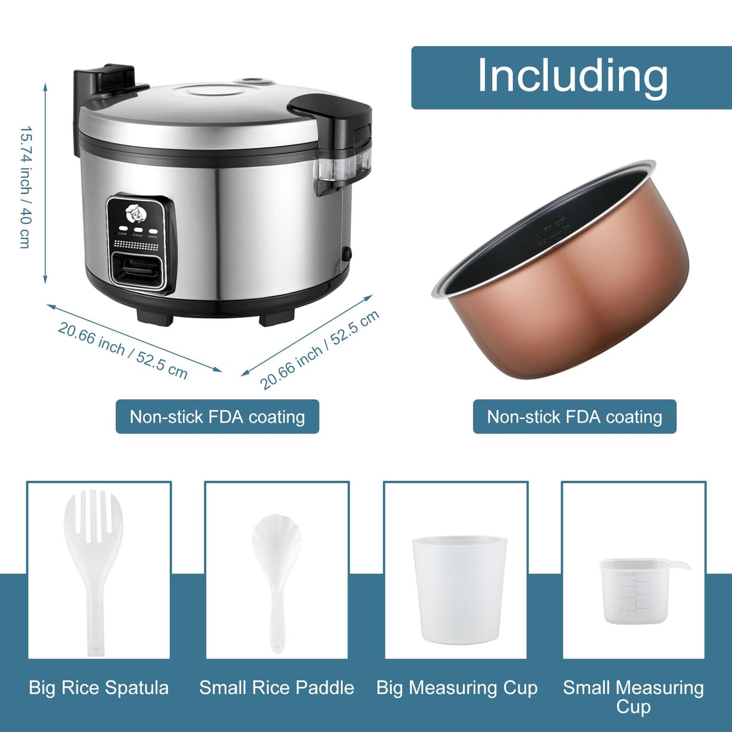 Arrocera comercial grande de 15 litros, 84 tazas cocidas, 32 tazas de arroz sin cocer, olla eléctrica y calentador de arroz, calentamiento automático, acero inoxidable con operación de un solo toque