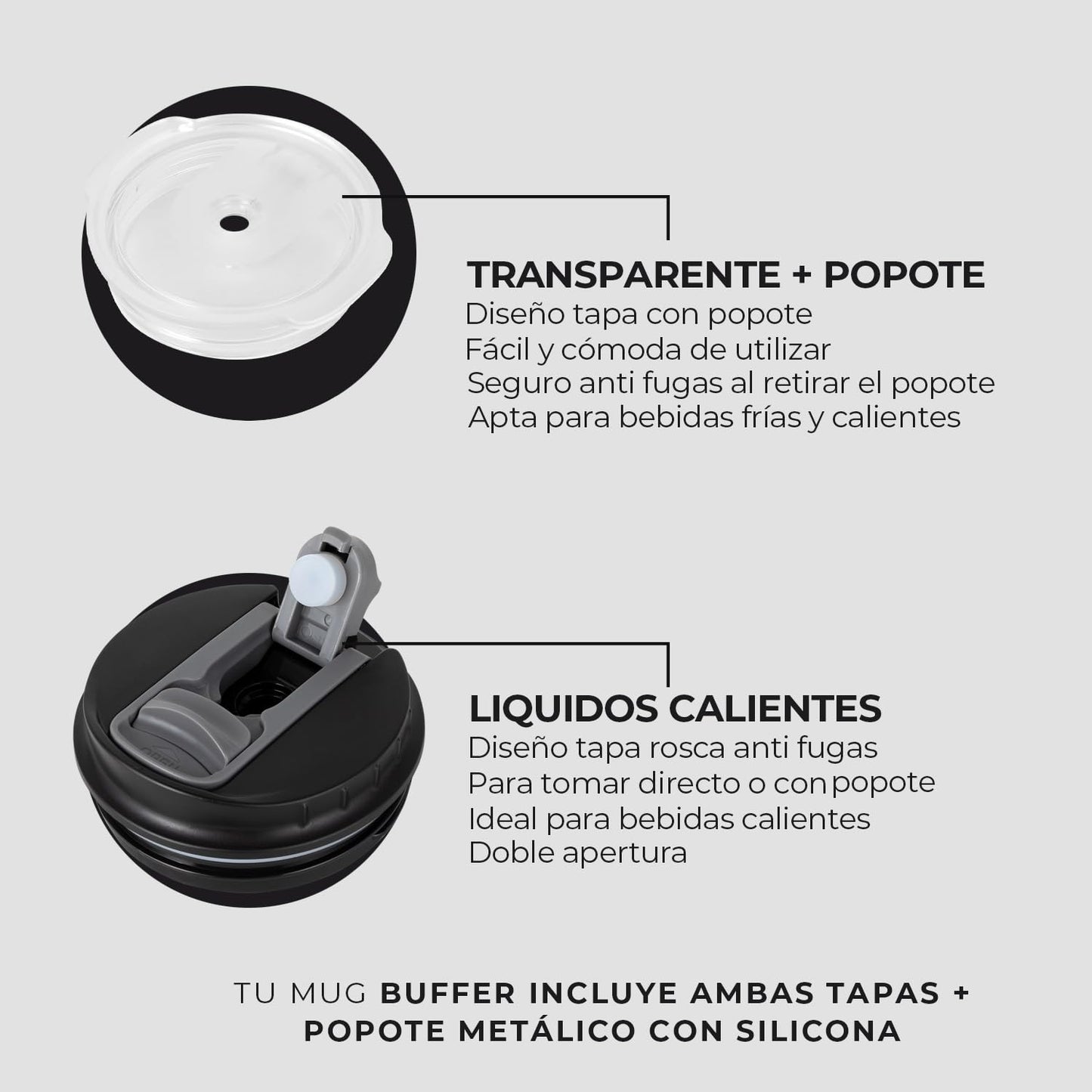 Buffer Flask - Vaso Térmico 700 ml - Termo para Café y Agua de Acero Inoxidable - Tapa Anti Derrame y Fugas - Taza Tumbler Mug para Bebidas Frías y Calientes - Incluye Popote - Color Leopardo Negro