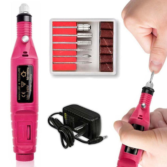 Pulidor de Uñas, Lima de Uñas Eléctrica, Kit de Taladro para Uñas 6pcs Puntas y Lijas, Velocidad Ajustable Torno Portátil para Uñas, Manicura y Pedicura