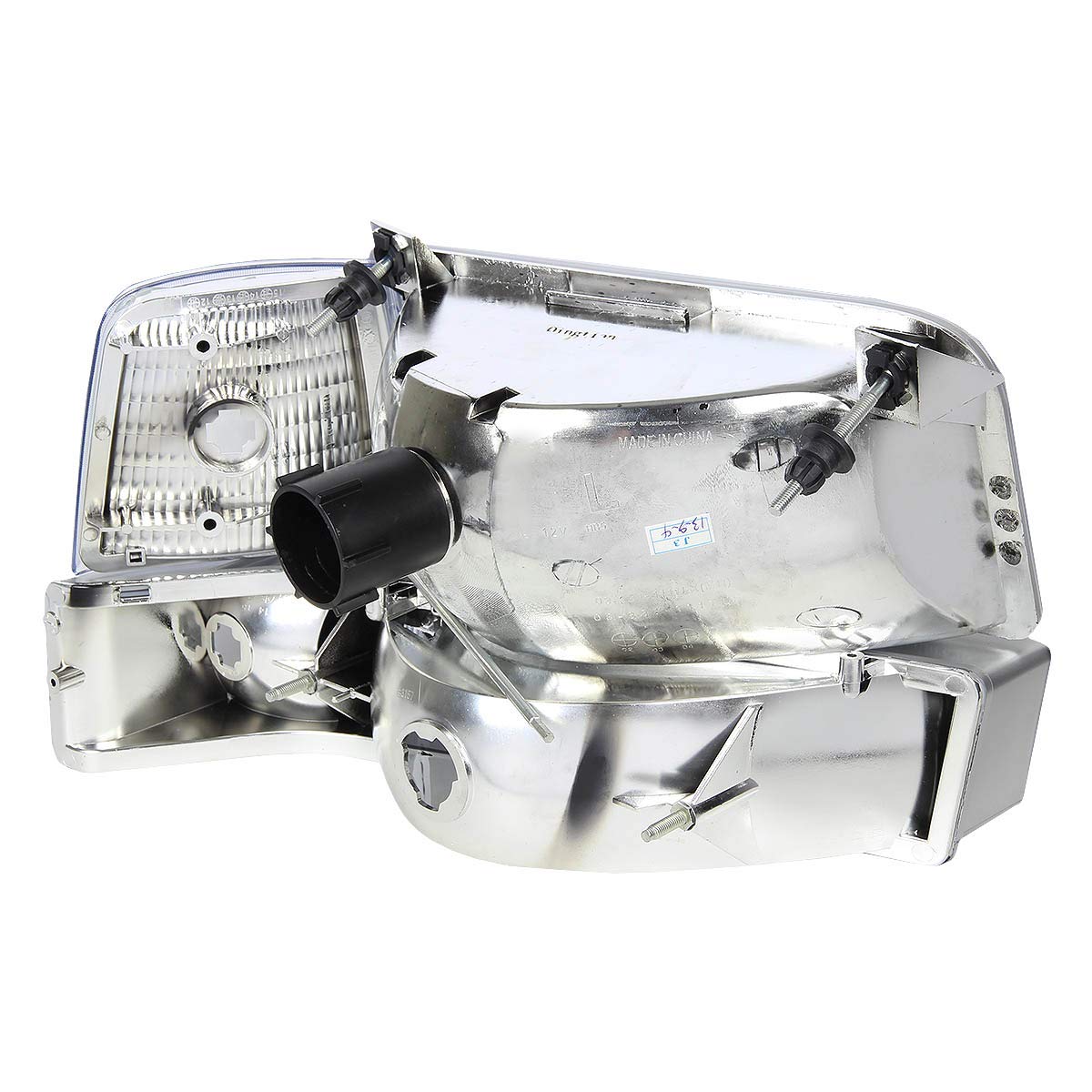 DNA MOTORING Conjunto de Faros HL-OH-DD974P-BK-AM (Lado del Conductor y del Pasajero), HL-OH-F15092-6P-CH-AM, Reflector ambarino de la Cubierta del Cromo