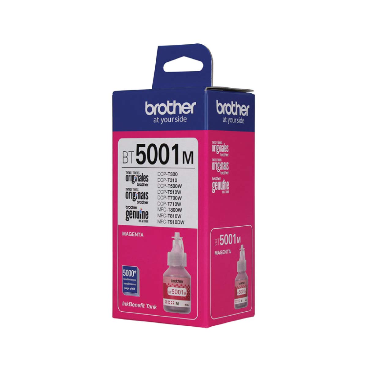 Brother Cartucho Laser BT5001C, 5000 Páginas + Botella de Tinta Magenta BT5001M 5,000 Páginas, Talla Única, Compatible con DCP-T300, DCP-T500W, DCP-T700W, MFC-T800W, Alto Rendimiento