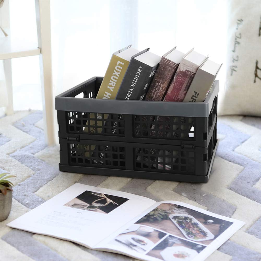 Fiazony Cesta / contenedor de almacenamiento plegable de plástico de 15 L, paquete de 3, negro