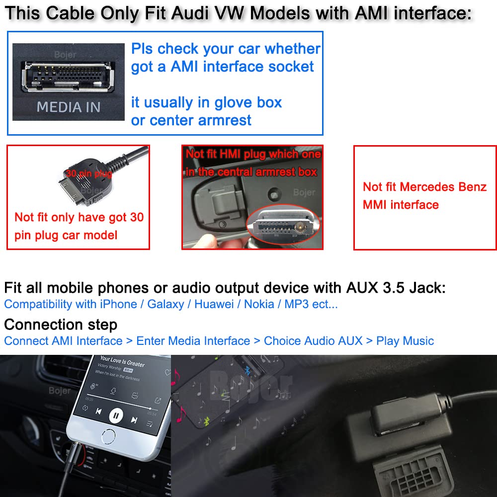 Adaptador de Audio Bojer AMI MDI MMI a AUX 3.5 mm 6.5 Pies