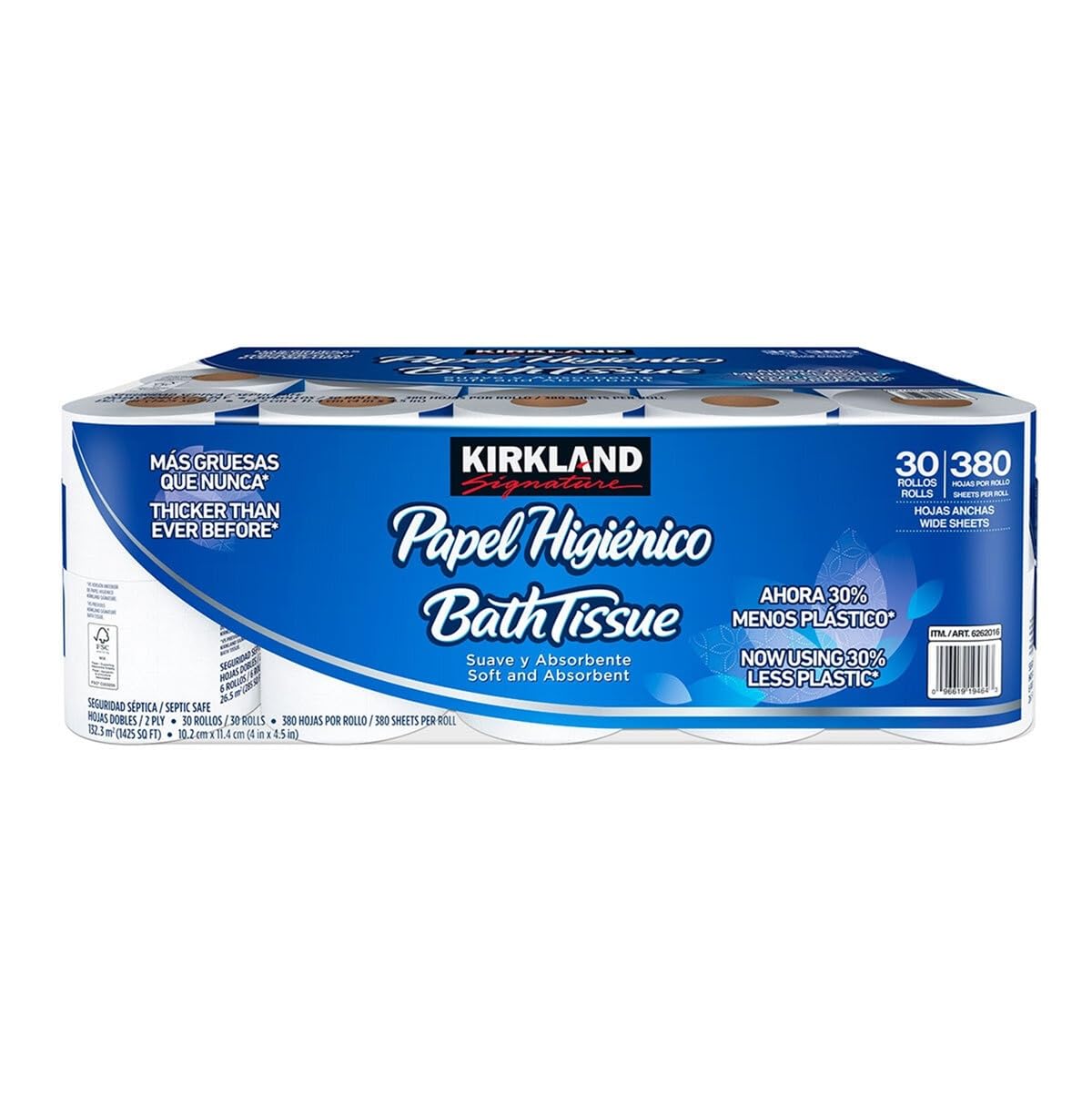 Papel de Baño Kirkland Unknown Signature Blanco 2 Capas 380 Hojas 30 Rollos