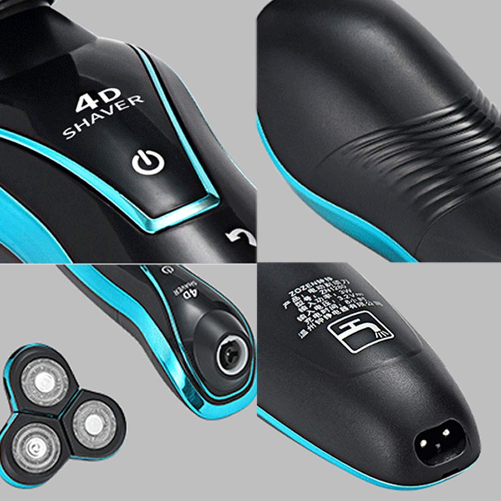 Afeitadora Eléctrica,Rasuradora Recargable Eléctrica para Hombre Rotativa,Afeitadora Recargable Multifuncional Rotativa con Cuchillo de Barba Tres en Uno Recortadora de Melena (Azul)