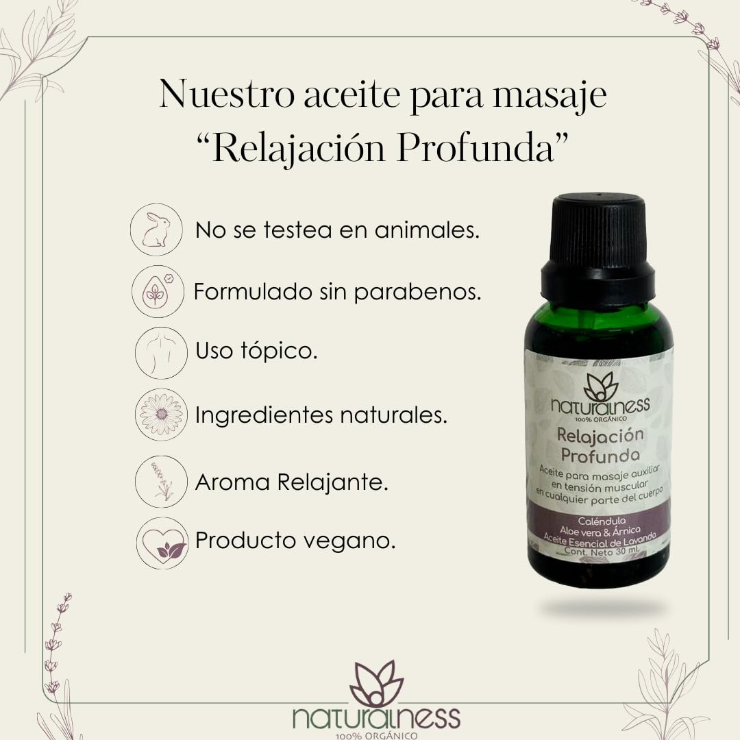 Aceite de Masaje Naturalness Extractos Herbales Aceites Esenciales Relajación Profunda 30 ml
