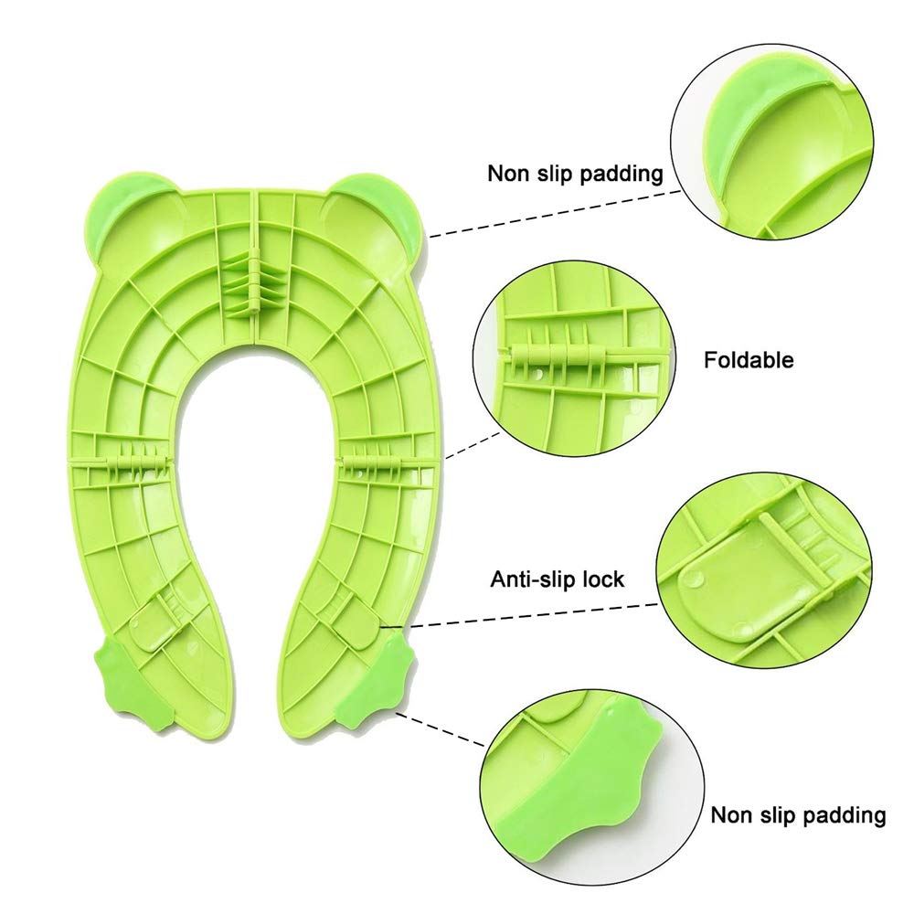 Funda de Asiento de Entrenamiento POKANIC Verde Rana con Almohadillas de Silicona Antideslizantes Plegables y Portátil para Niños y Niñas