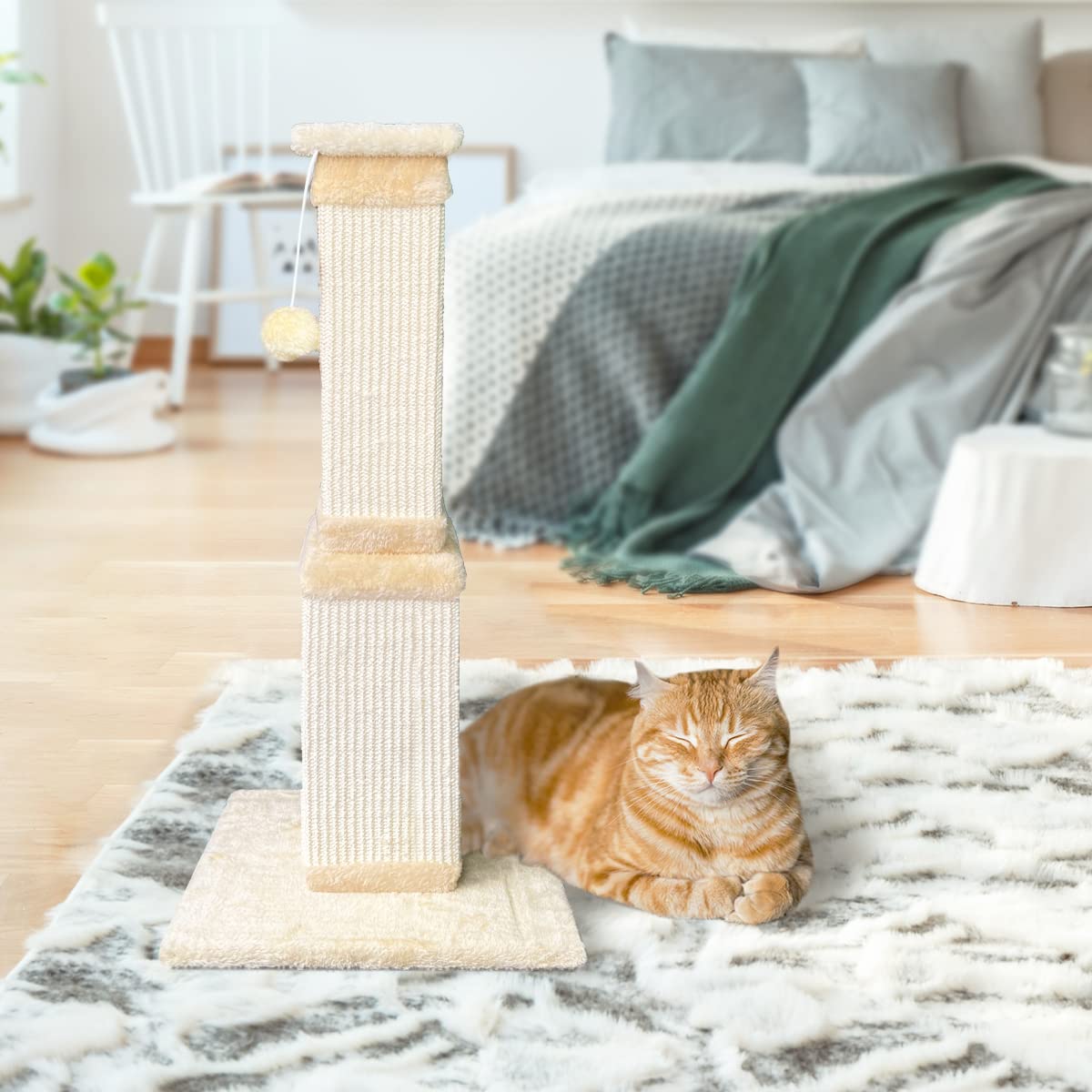 AGYM Poste rascador para gatos, 31 pulgadas de alto tamaño para gatos y gatitos adultos, sisal natural moderno rascador para gatos, torre para gatos protege muebles y ejercita a tus gatos