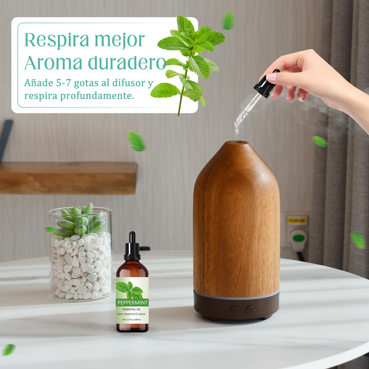Aceite Esencial EASYTAO Menta 100% Puro y Natural con Gotero de Vidrio para Aromaterapia