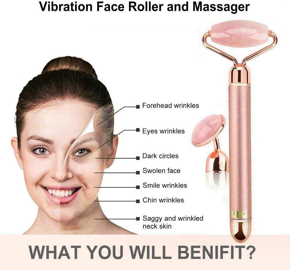 Rodillo de jade eléctrico y masajeador facial, masajeador facial de cuarzo rosa, rodillo facial para mejillas, adelgazante 2 en 1, herramientas de cuidado de la piel, levantamiento facial, antienvejecimiento, apriete de la piel